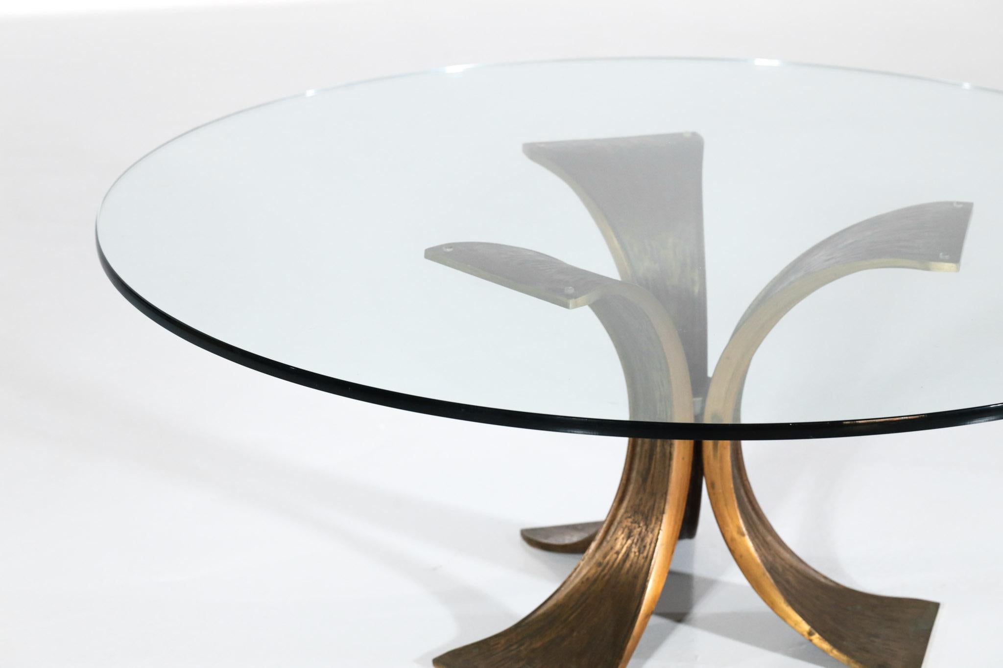 Rare Large Bronze Coffee Table 1960s Willy Ceysens Style Vintage In Excellent Condition In Lyon, FR
