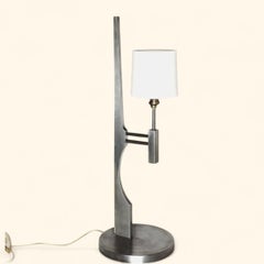Rare Large Brushed Aluminum Table Lamp by Pierre Vandel (1946)