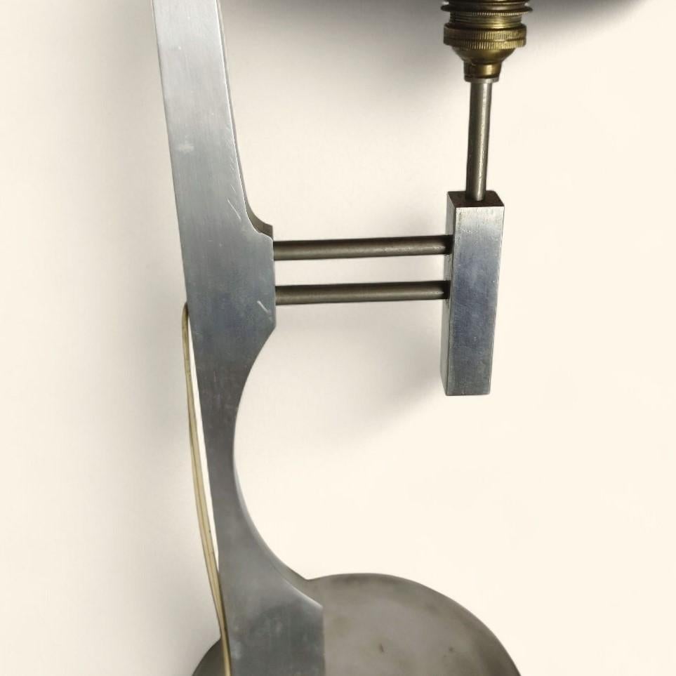 Space Age Rare Large Brushed Aluminum Table Lamp by Pierre Vandel (1946) For Sale