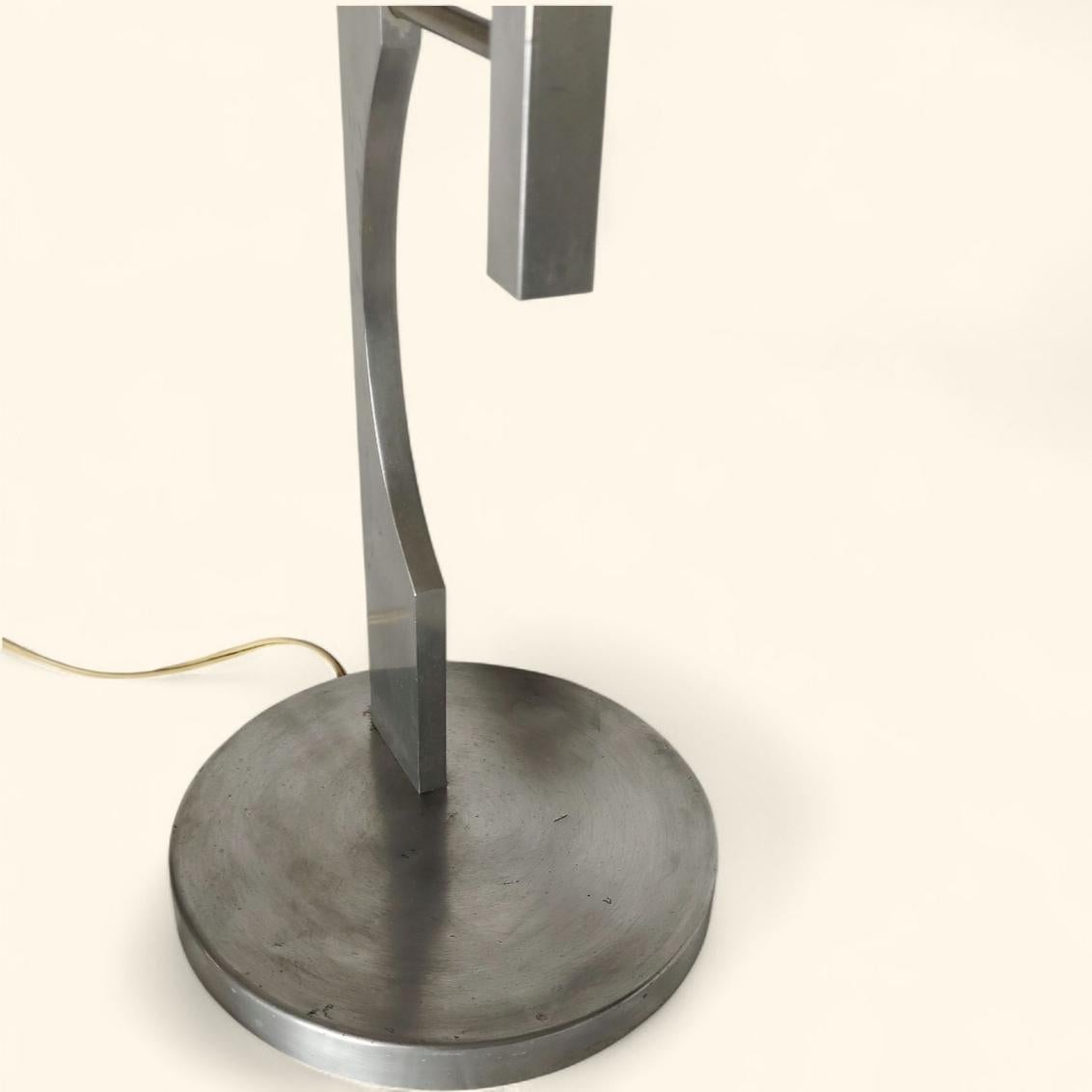 French Rare Large Brushed Aluminum Table Lamp by Pierre Vandel (1946) For Sale
