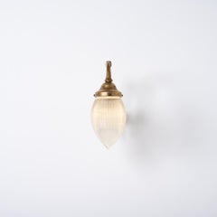 Rare Large Cast Brass Wall Sconces With Holophane Pine Prismatic Glass Shades