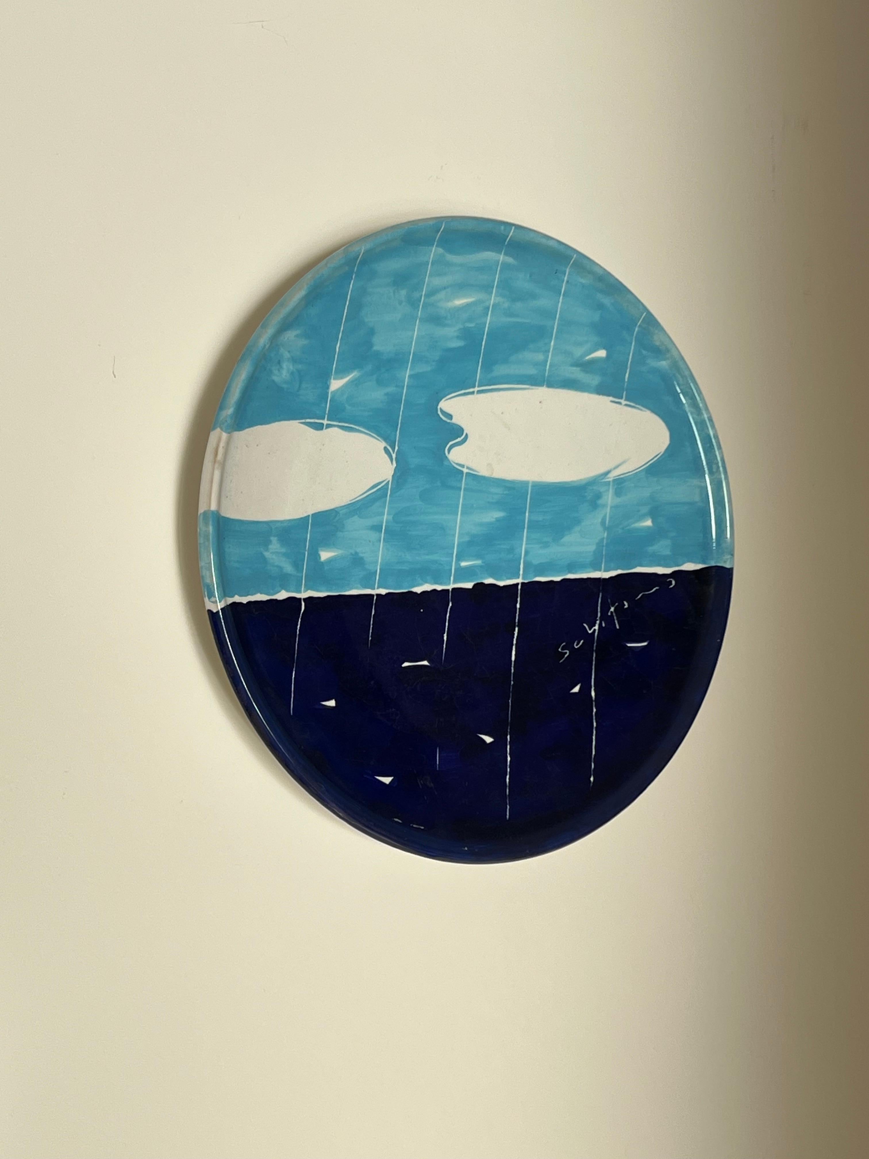 Seltene große Keramik-Tablett -Platte Mittelstück Hand gemalt Keramik Mario Schifano im Angebot 6