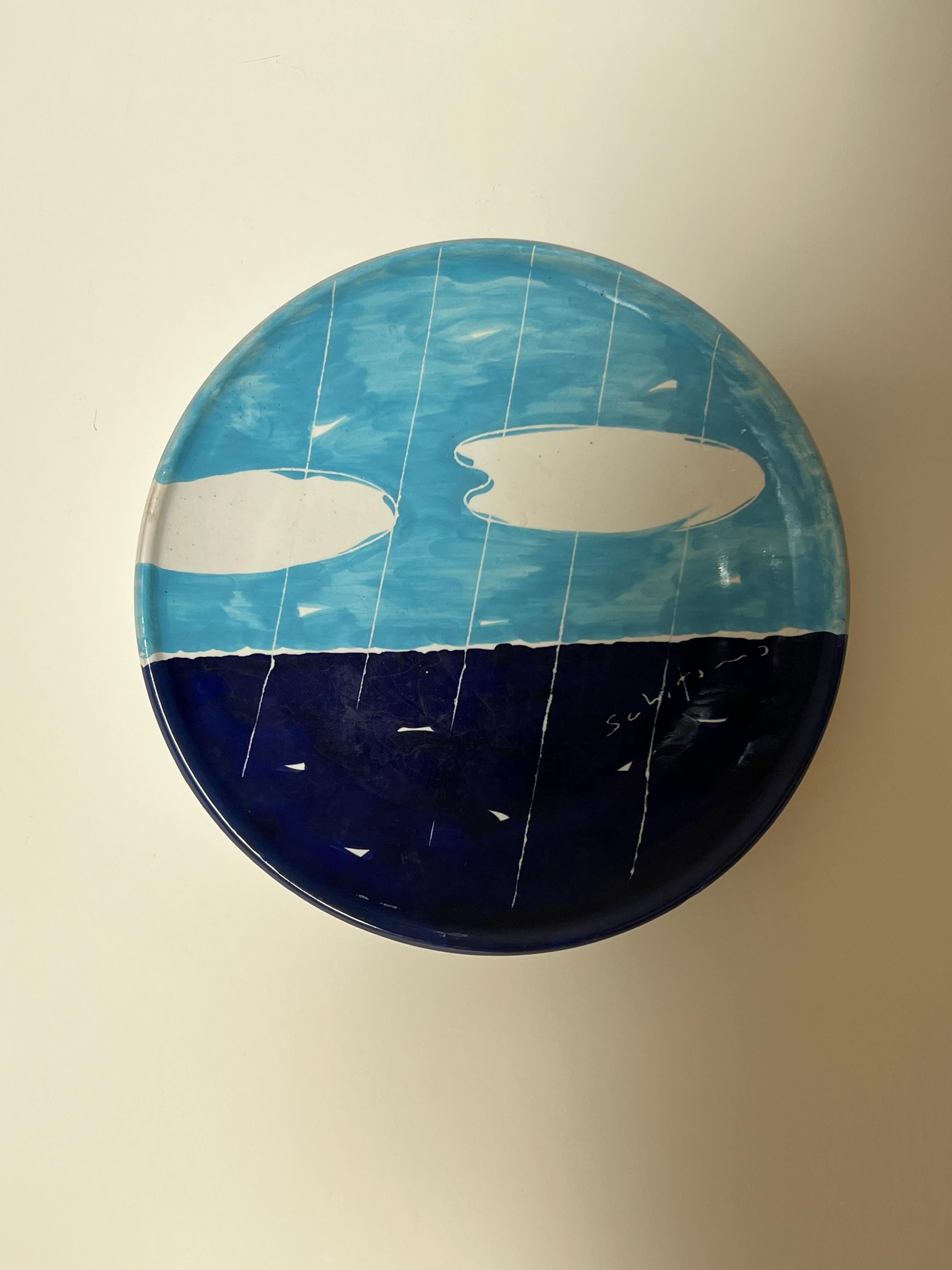 Seltene große Keramik-Tablett -Platte Mittelstück Hand gemalt Keramik Mario Schifano im Angebot 7