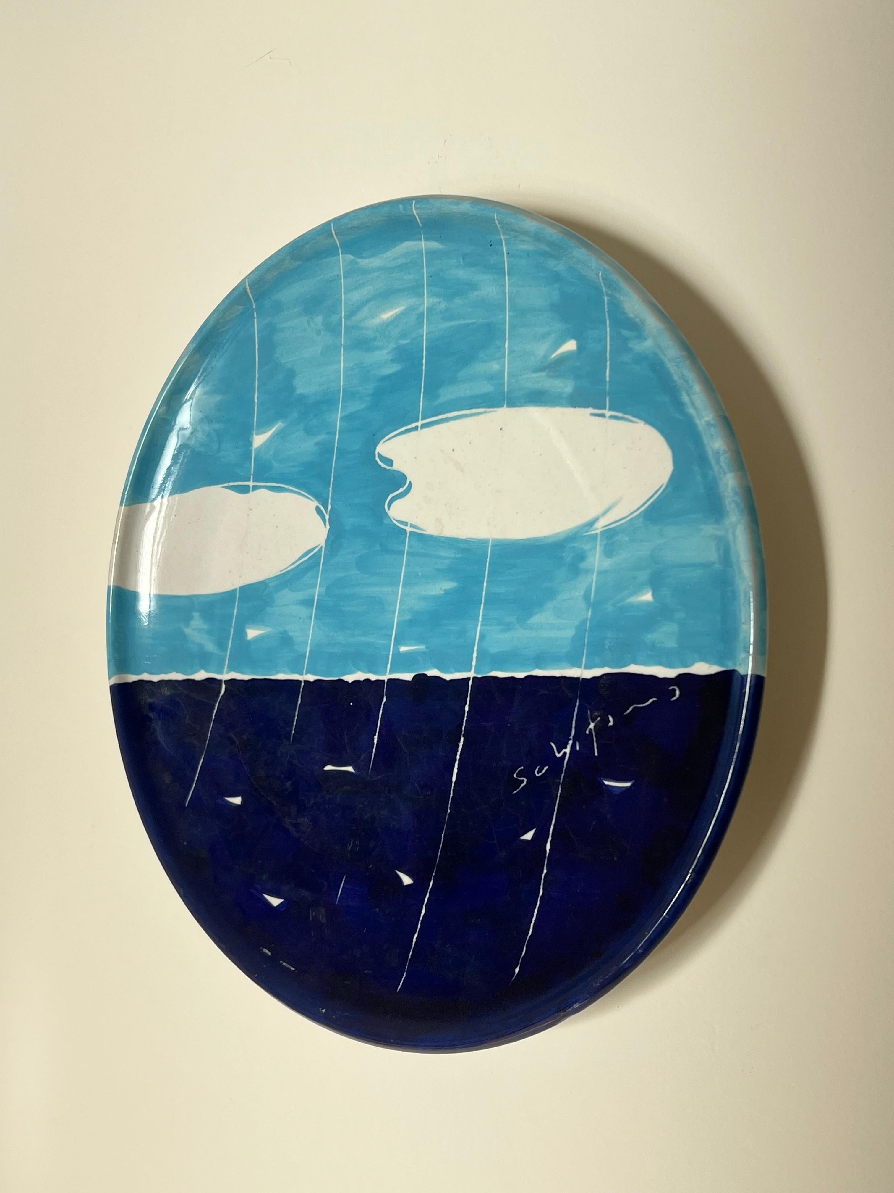 Seltene große Keramik-Tablett -Platte Mittelstück Hand gemalt Keramik Mario Schifano im Angebot 8