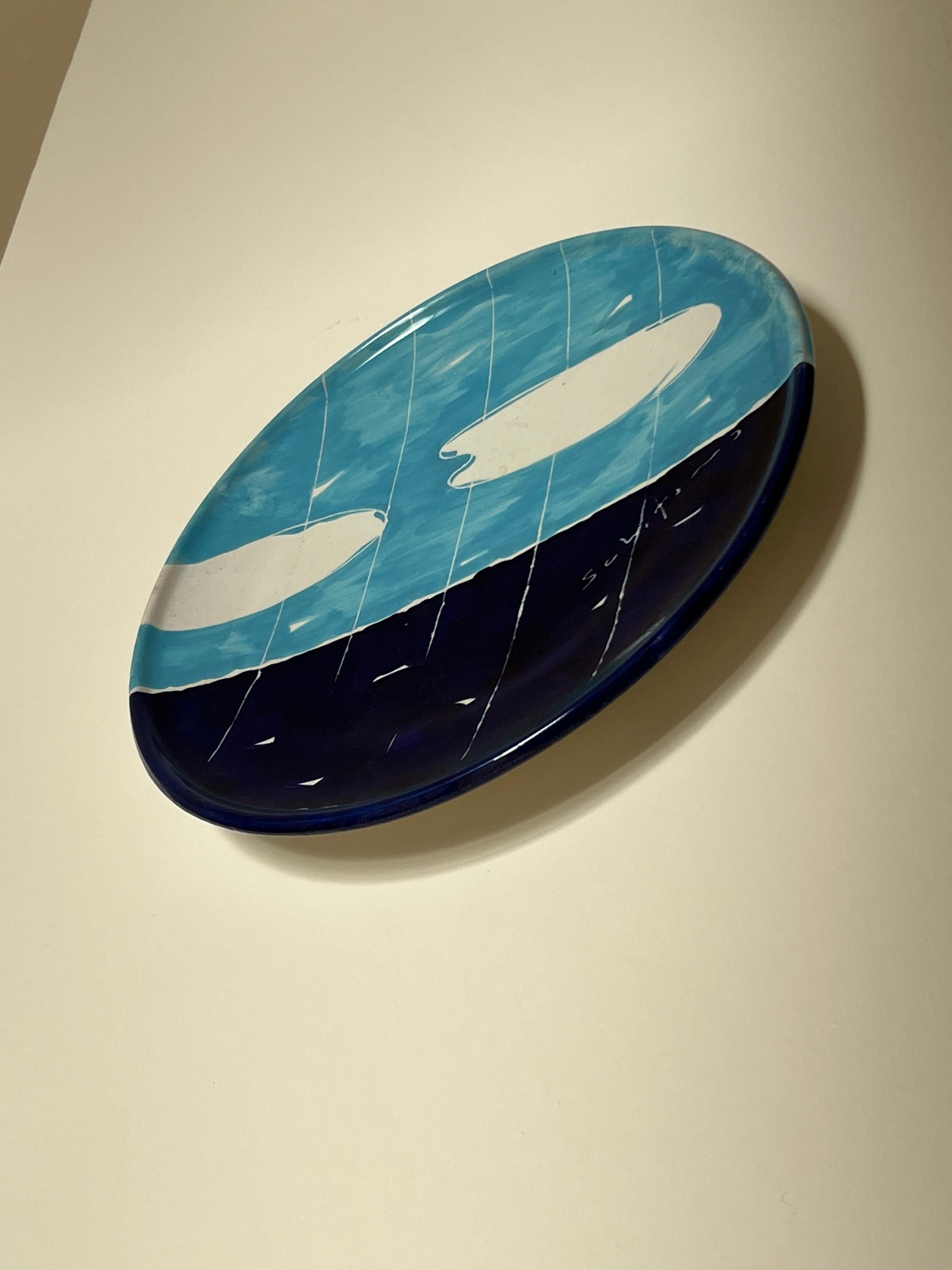 Seltene große Keramik-Tablett -Platte Mittelstück Hand gemalt Keramik Mario Schifano im Angebot 9