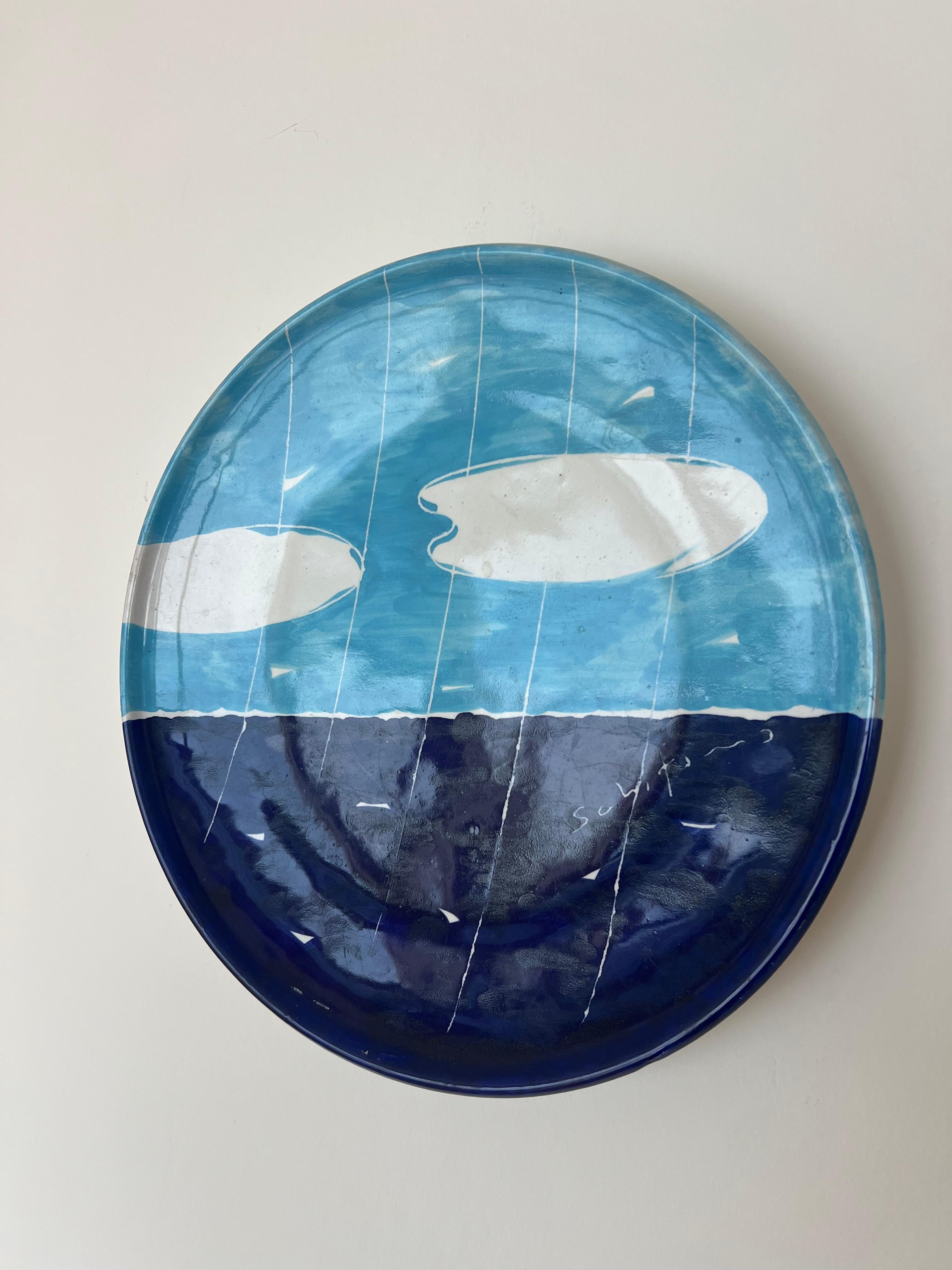 Seltene große Keramik-Tablett -Platte Mittelstück Hand gemalt Keramik Mario Schifano (Moderne der Mitte des Jahrhunderts) im Angebot