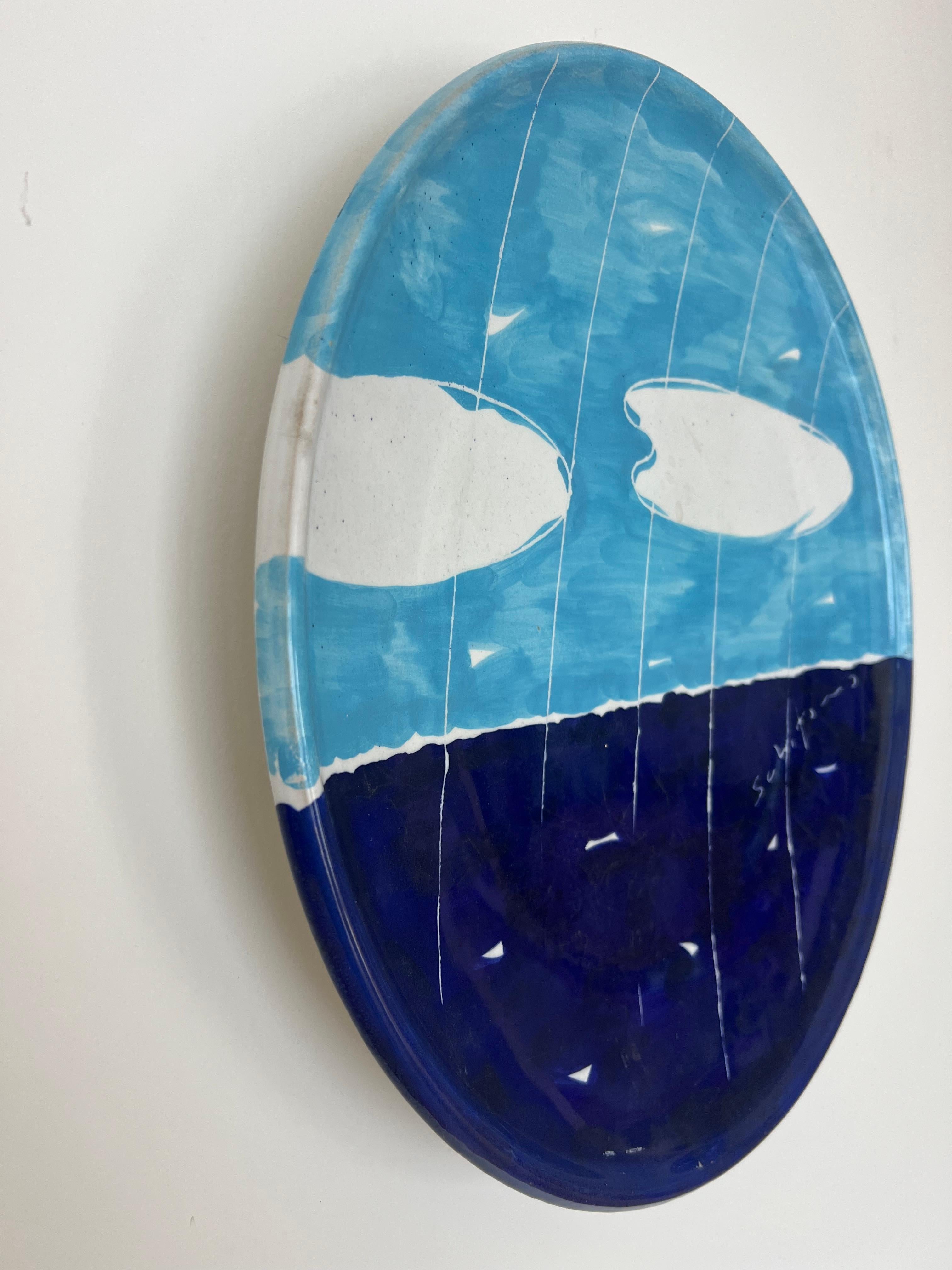 Seltene große Keramik-Tablett -Platte Mittelstück Hand gemalt Keramik Mario Schifano (Handbemalt) im Angebot