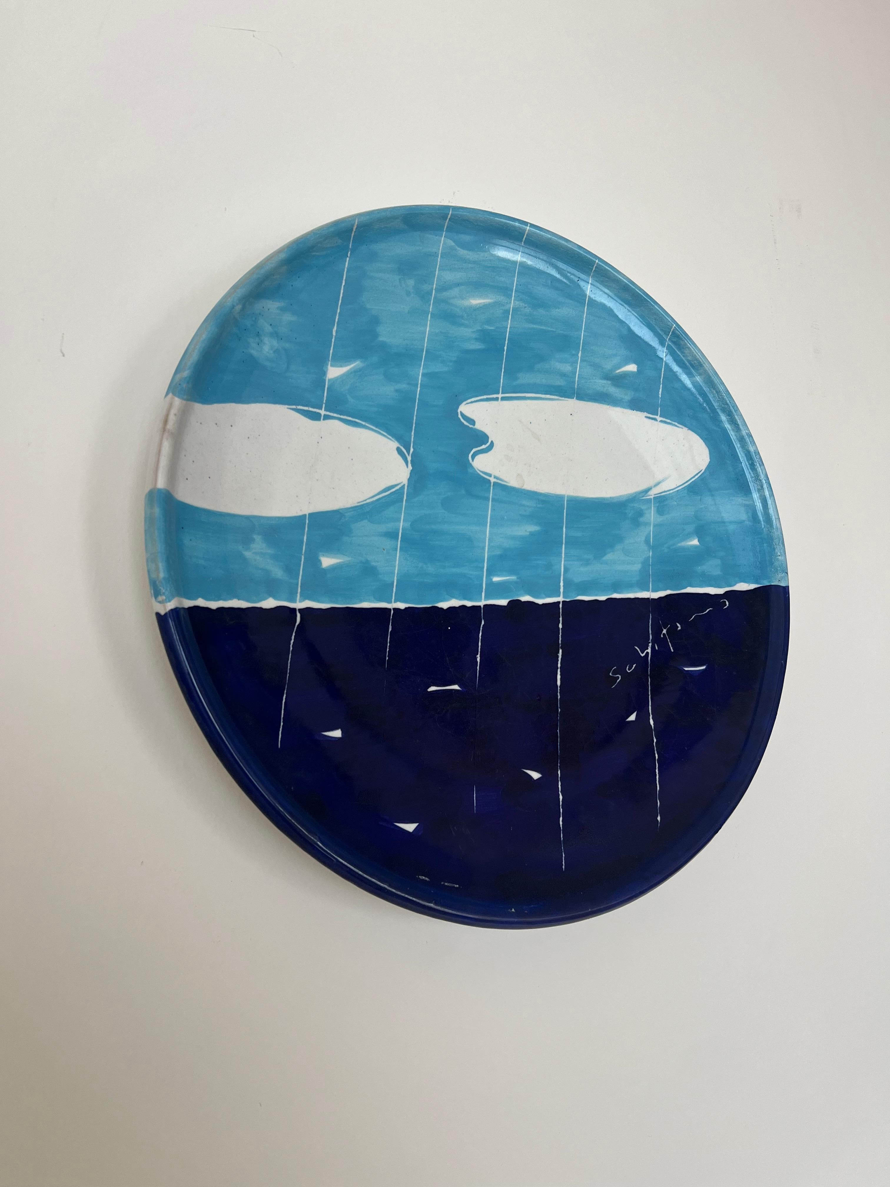 Seltene große Keramik-Tablett -Platte Mittelstück Hand gemalt Keramik Mario Schifano im Zustand „Hervorragend“ im Angebot in Milano, IT