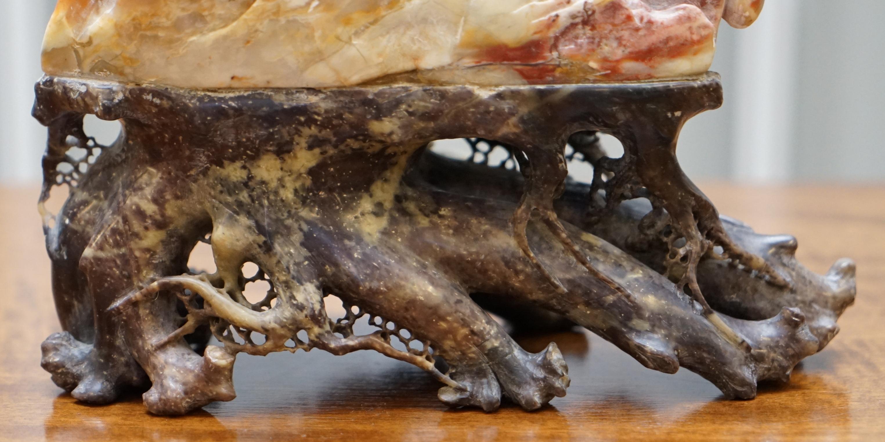 Rare large Chinese Export Circa 1900 Shoushan Stone Sculpture Pandas Crane Birds 10
