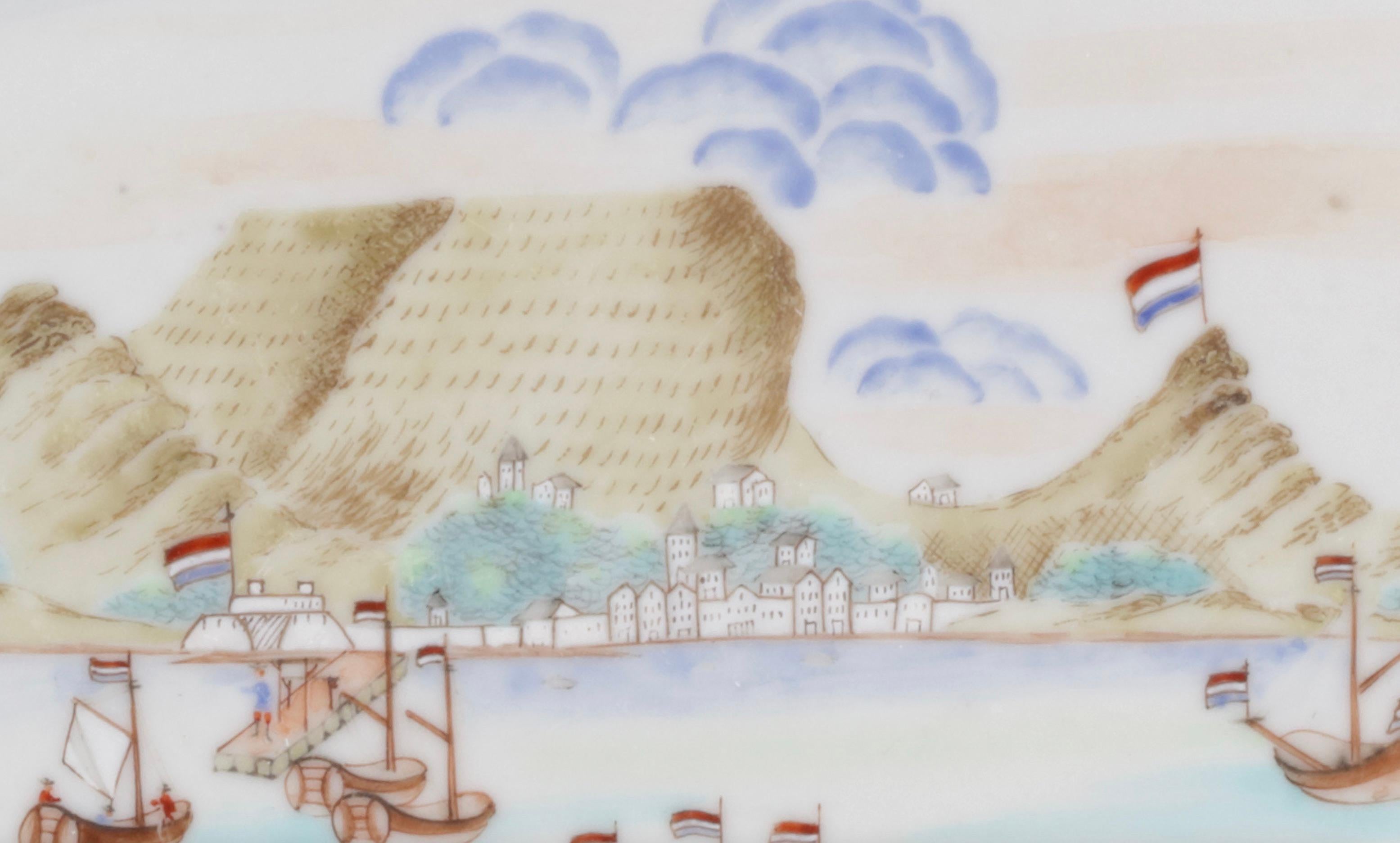 Seltener großer chinesischer Export-Porzellan „Table Bay“ Cape of Good Hope-Schale aus Porzellan, um 1740 (Chinesischer Export) im Angebot