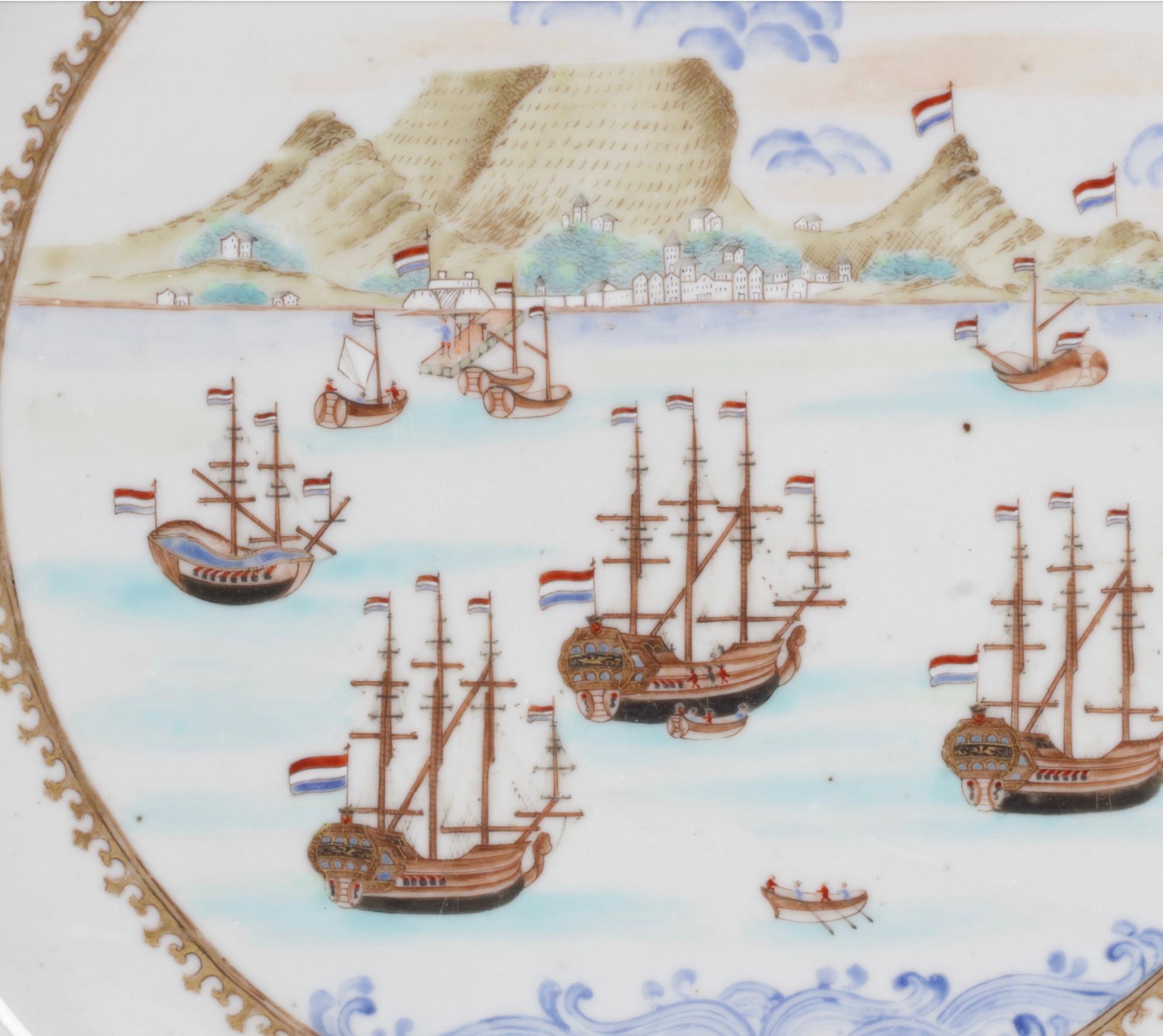 Seltener großer chinesischer Export-Porzellan „Table Bay“ Cape of Good Hope-Schale aus Porzellan, um 1740 im Zustand „Gut“ im Angebot in Amsterdam, NL