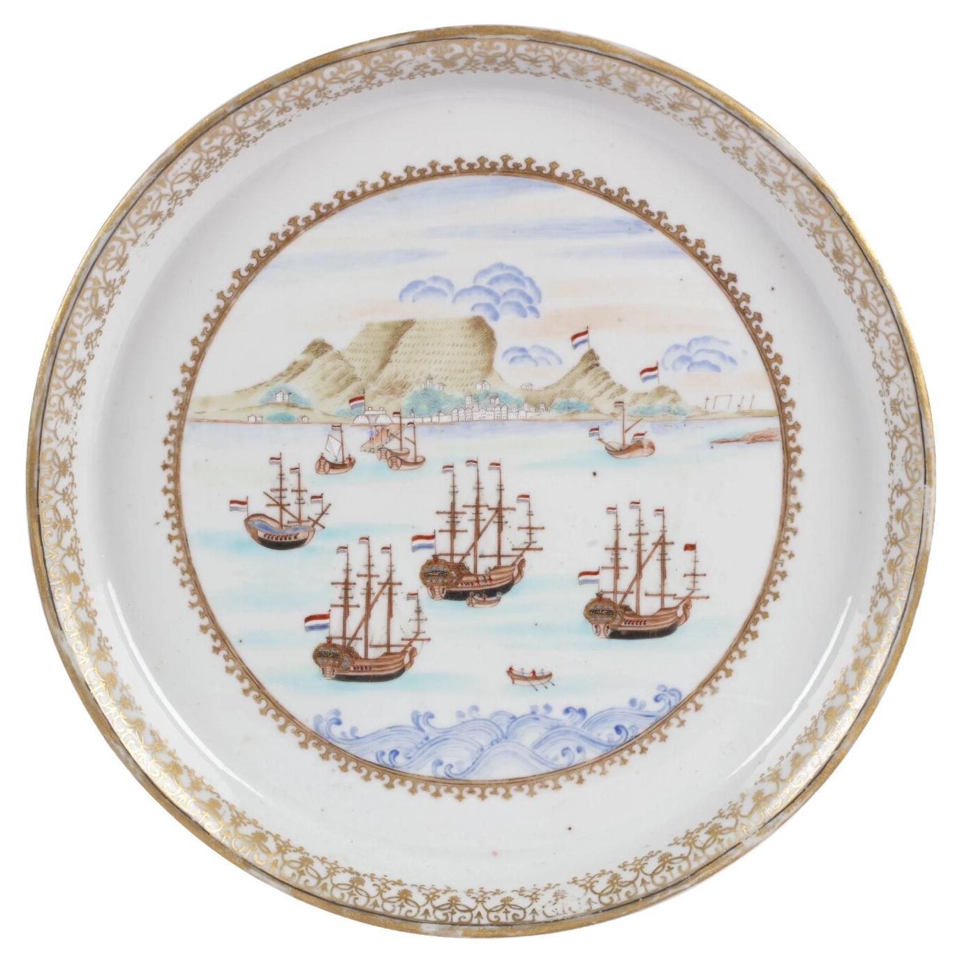 Seltener großer chinesischer Export-Porzellan „Table Bay“ Cape of Good Hope-Schale aus Porzellan, um 1740 im Angebot