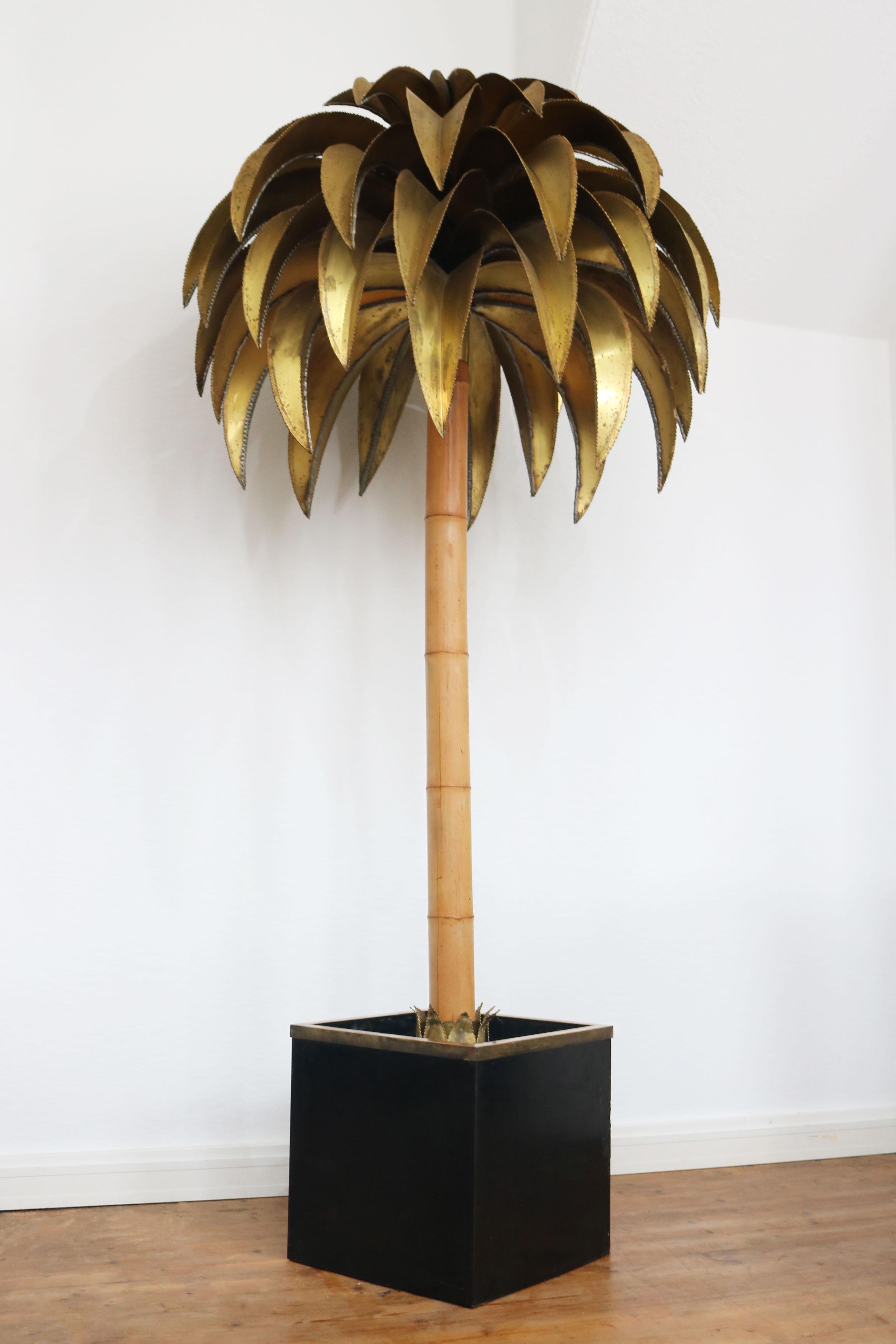 Rare large Christian Techoueyres Palm tree floor lamp for Maison Jansen 1970 For Sale 2