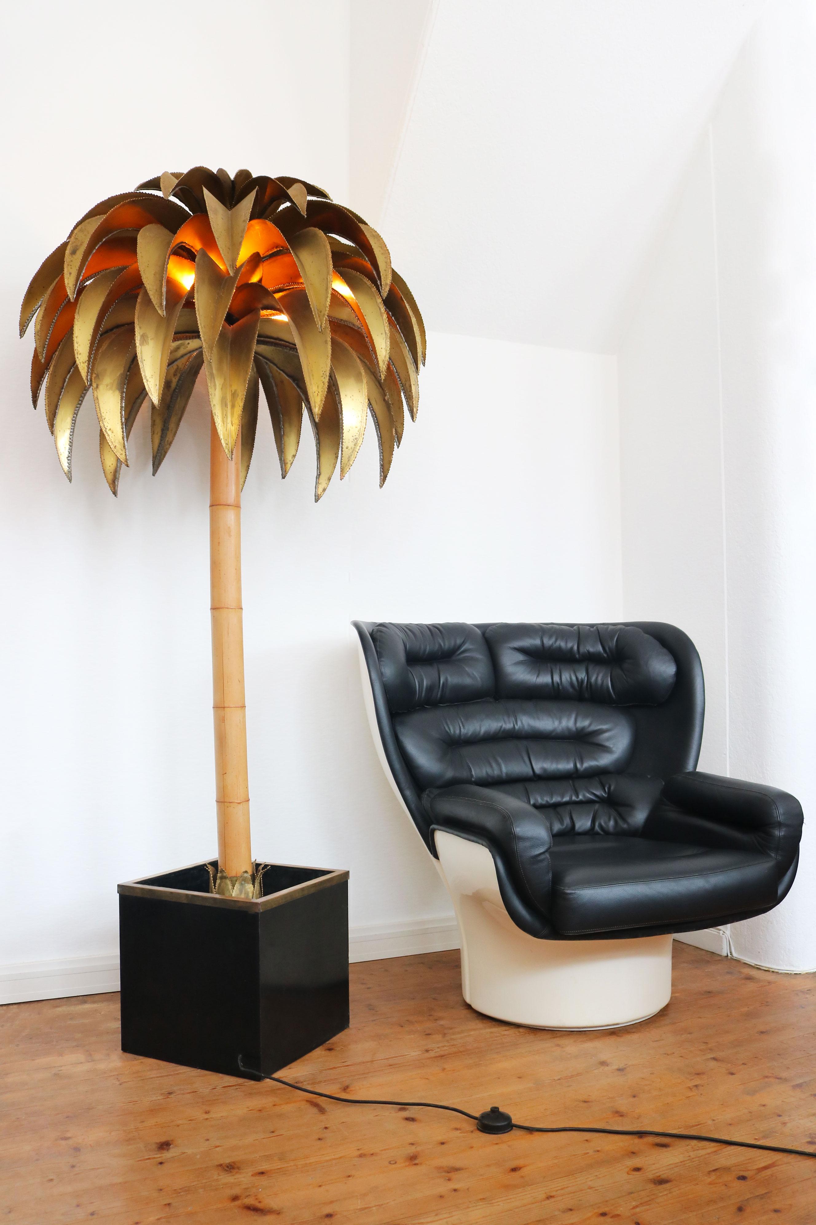Mid-Century Modern Rare large Christian Techoueyres Palm tree floor lamp for Maison Jansen 1970 For Sale