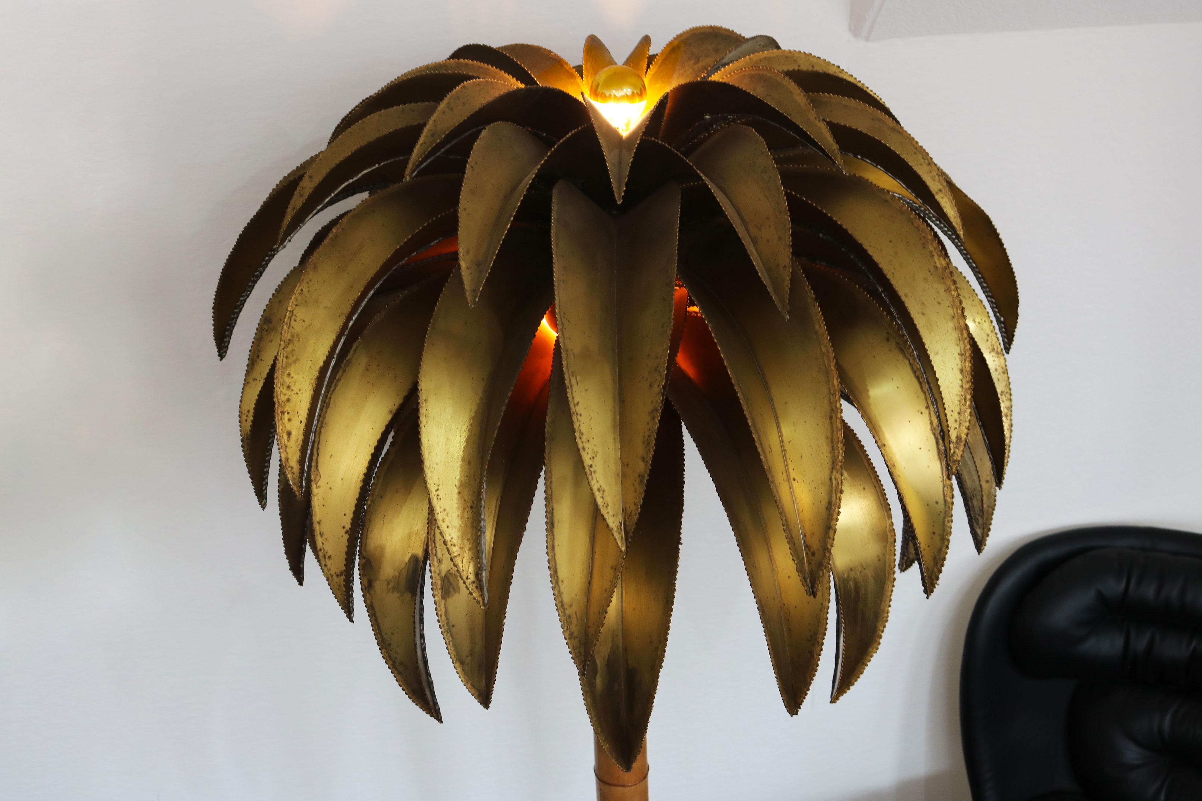 French Rare large Christian Techoueyres Palm tree floor lamp for Maison Jansen 1970 For Sale