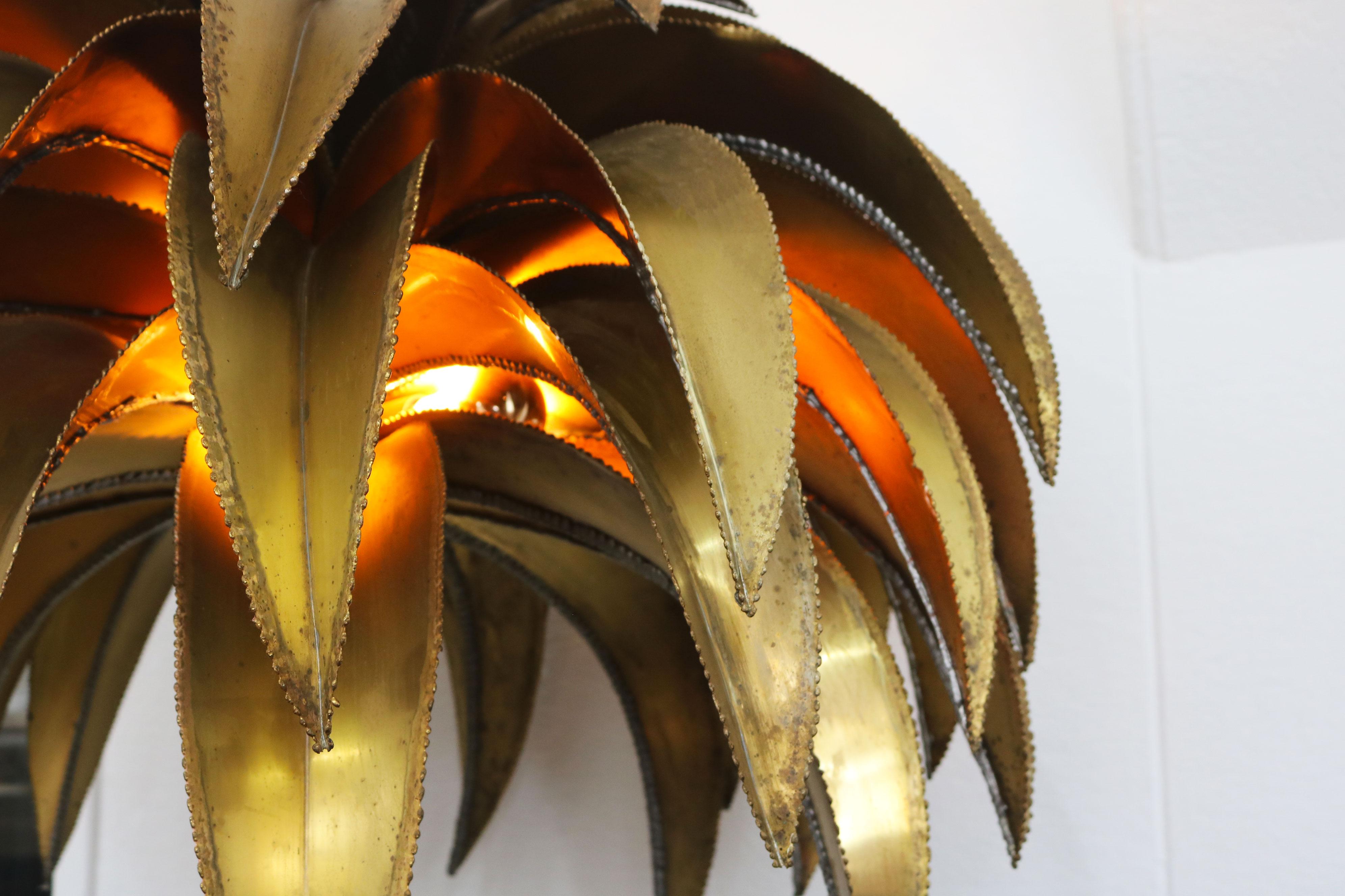 Hand-Crafted Rare large Christian Techoueyres Palm tree floor lamp for Maison Jansen 1970 For Sale