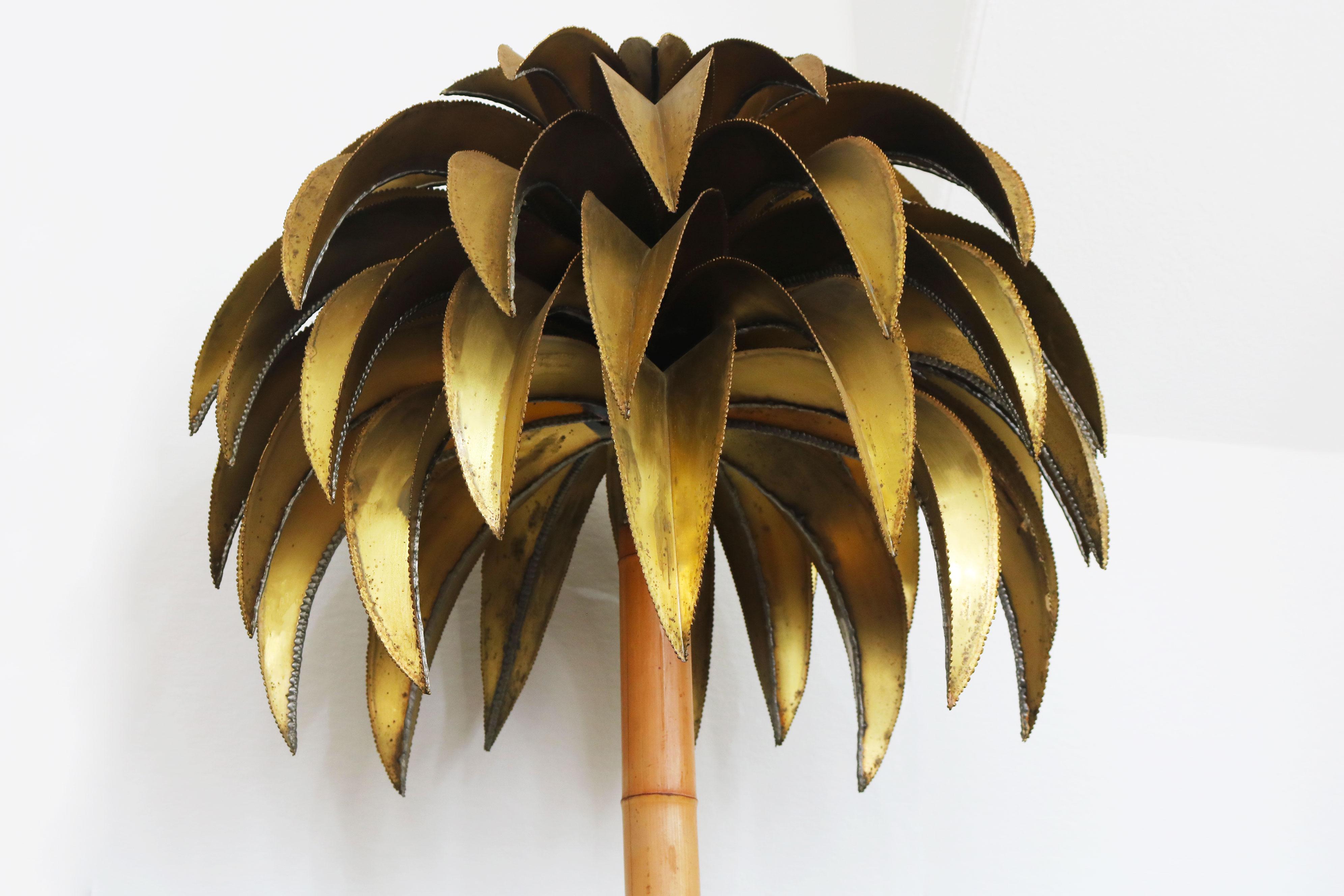 Rare large Christian Techoueyres Palm tree floor lamp for Maison Jansen 1970 In Good Condition For Sale In Ijzendijke, NL