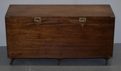 Raro grande baule da campagna militare del 1900 circa foderato in zinco per champagne ecc.