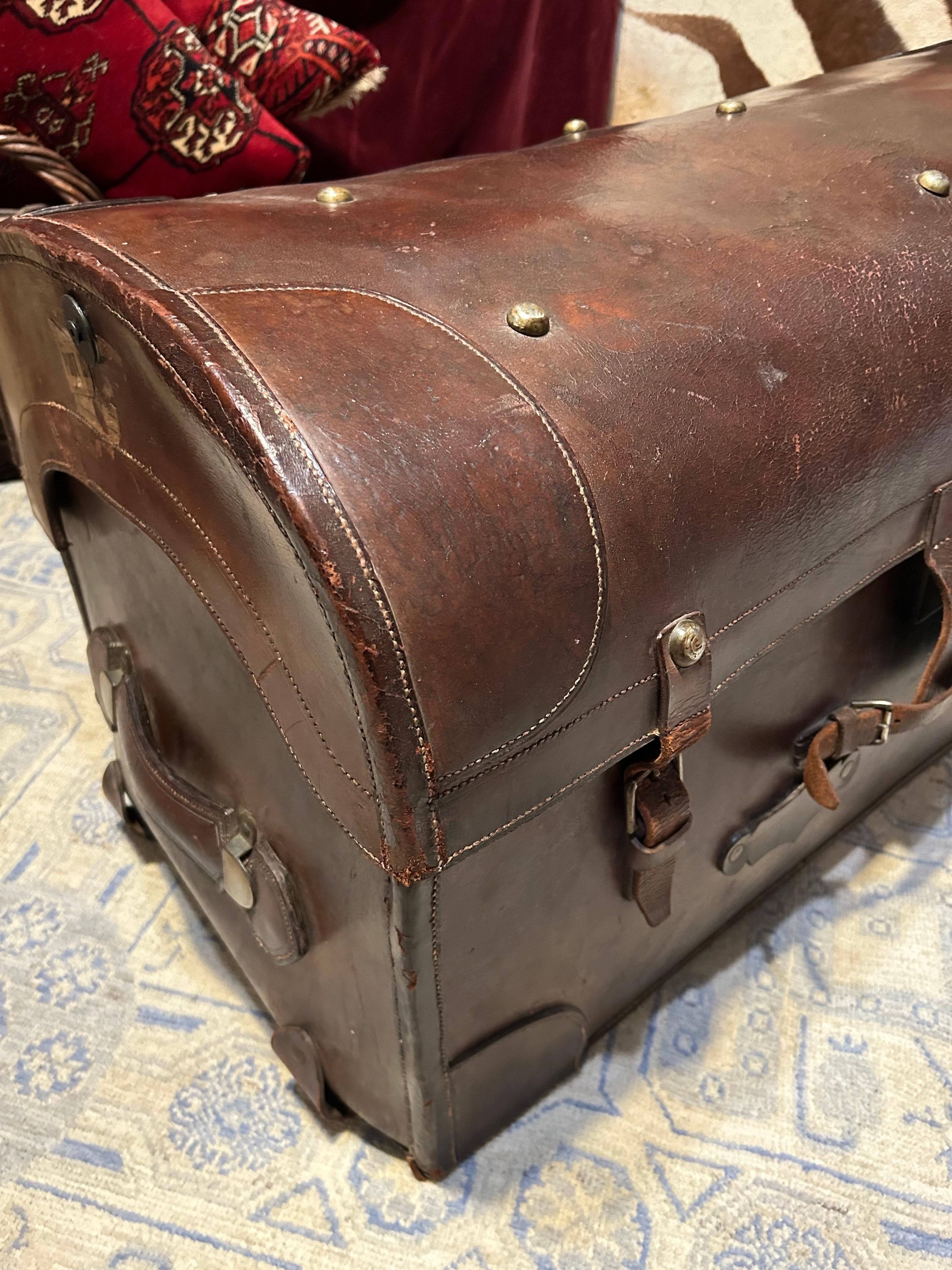 Rare Large Colonial British Raj All Leather Military Campaign Chest Stamped For Sale 2