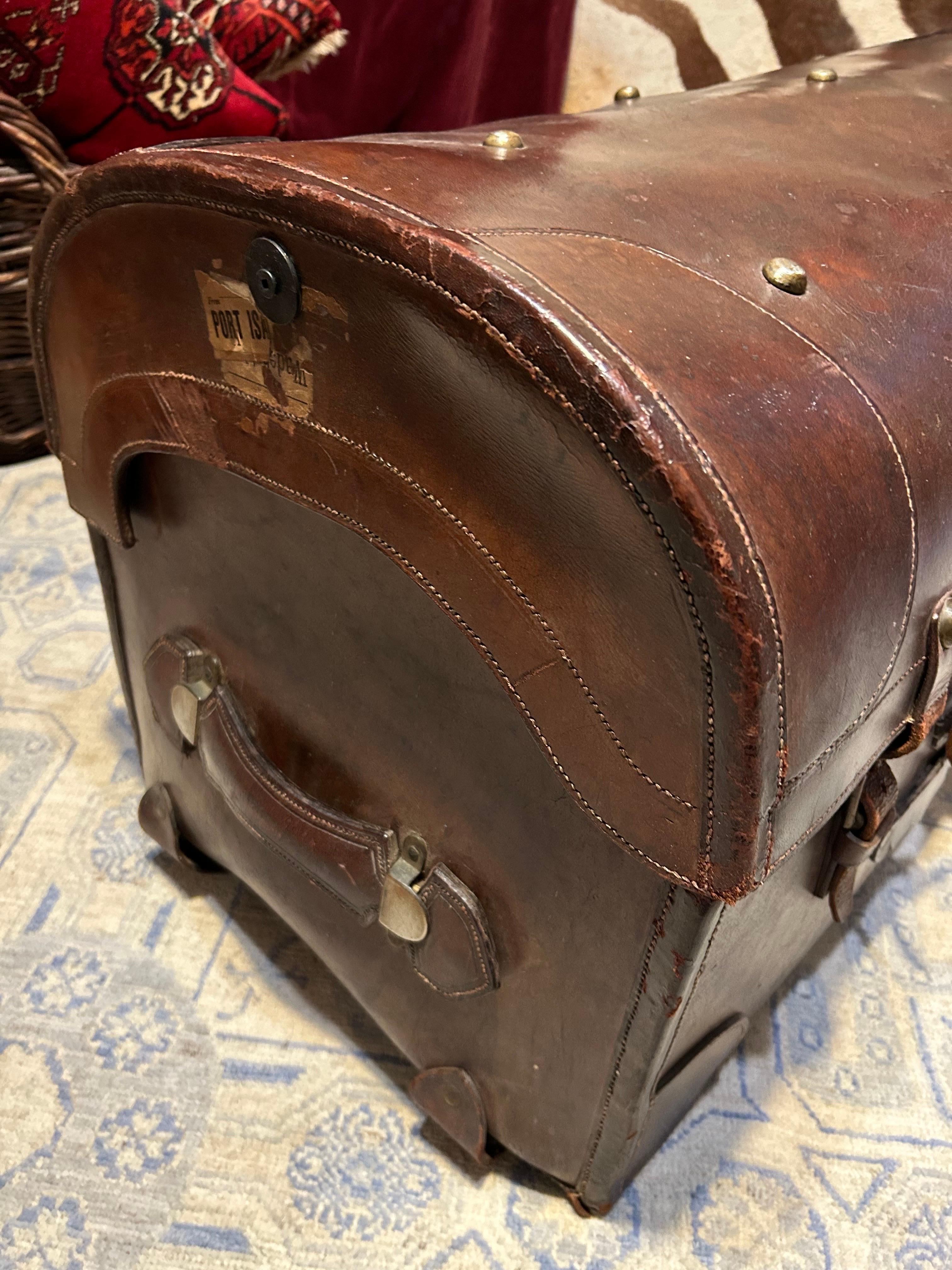 Rare Large Colonial British Raj All Leather Military Campaign Chest Stamped For Sale 3