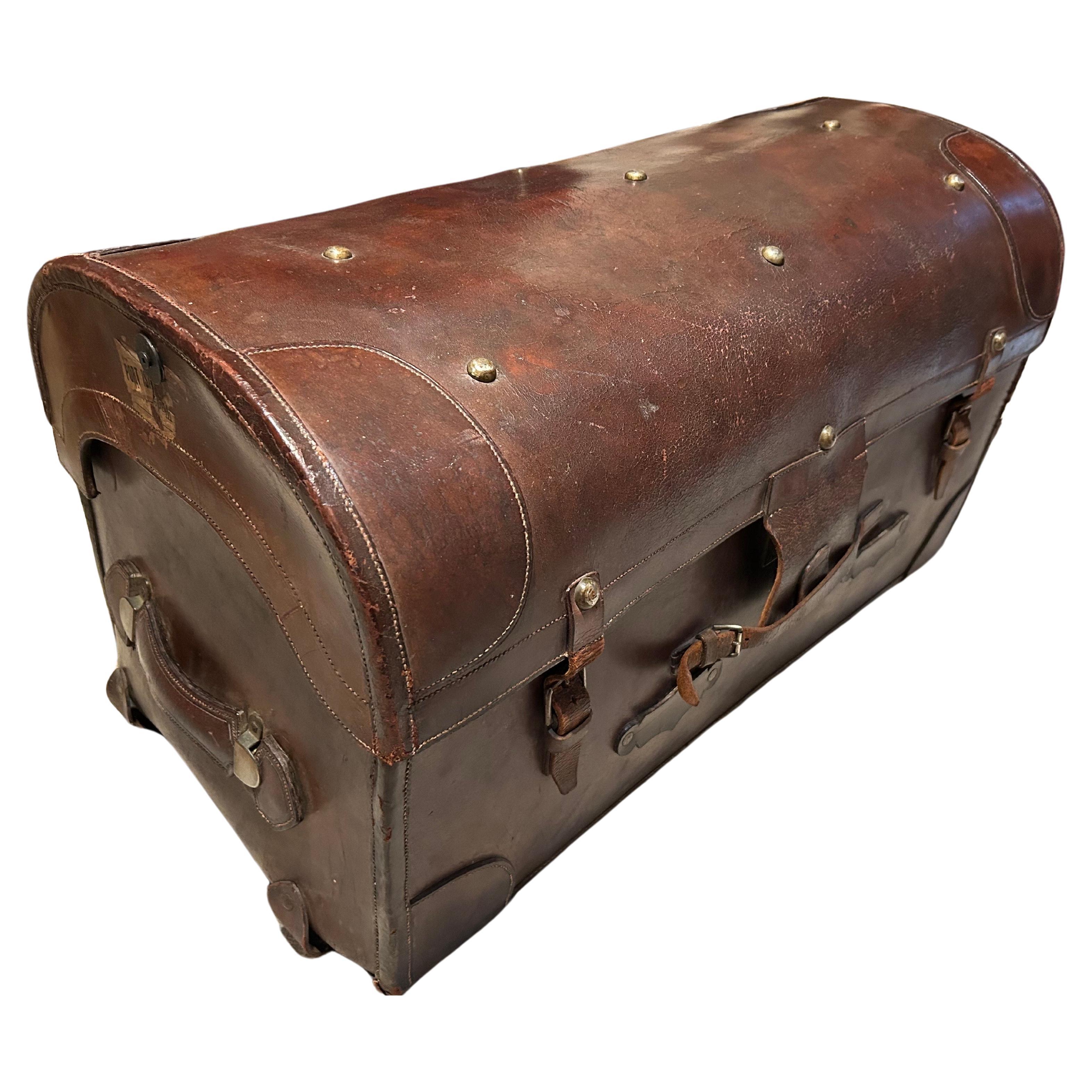 Rare Large Colonial British Raj All Leather Military Campaign Chest Stamped For Sale