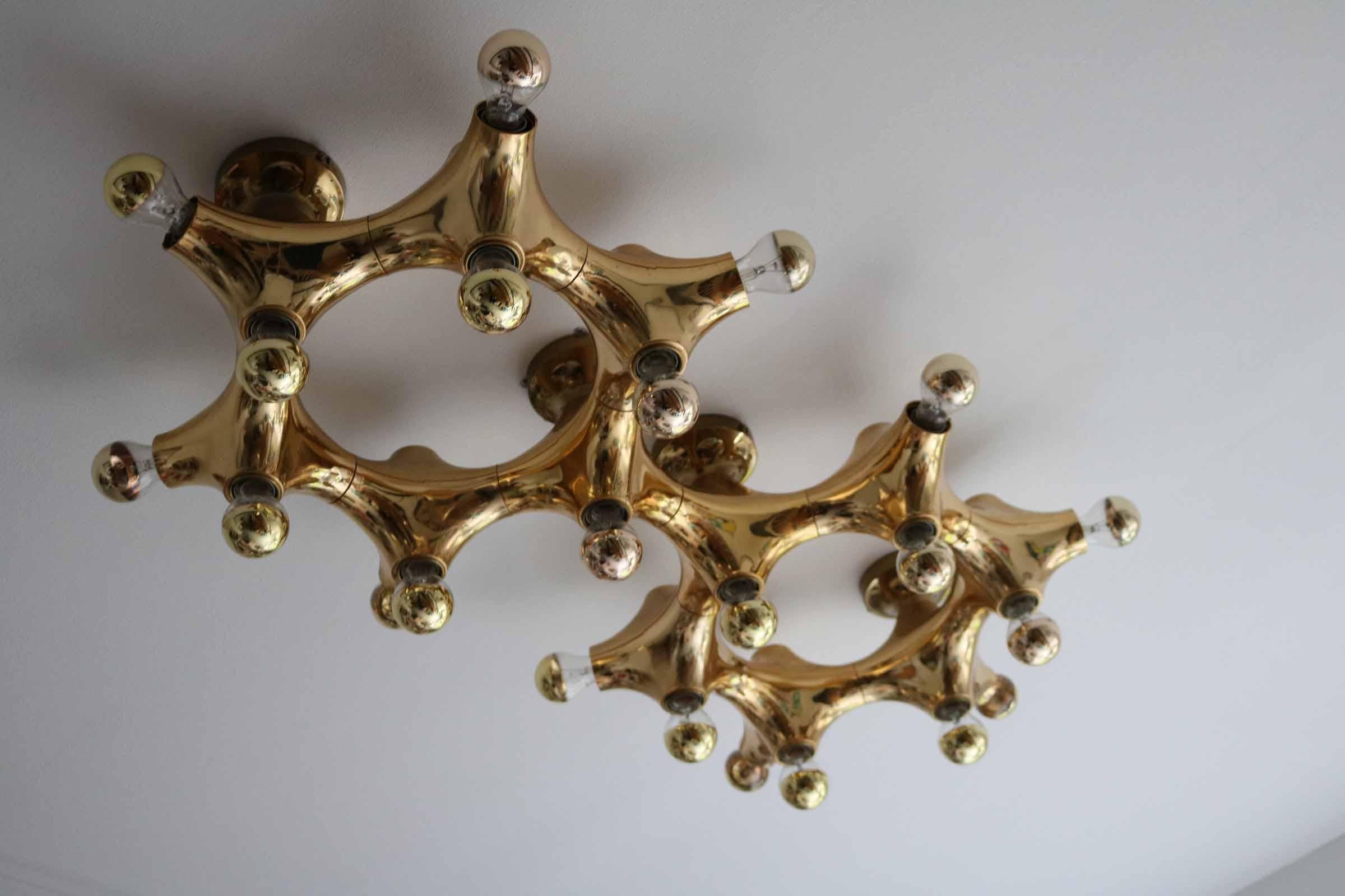 Mid-Century Modern Rare Large Cosack Gemini Flush Mount Ceiling or Wall Lamp, Germany, 1960s