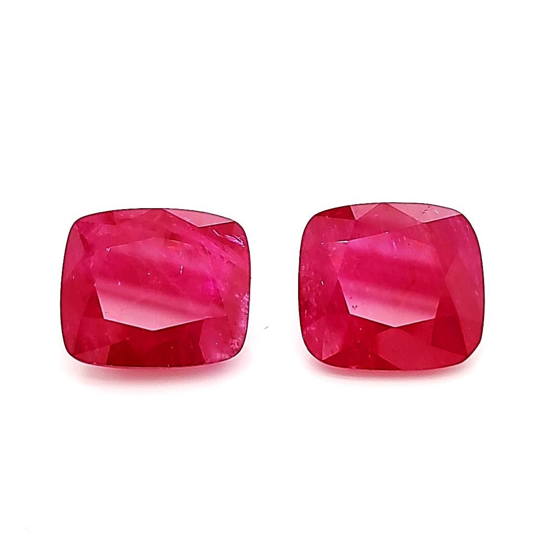 Rare large cushion pair of Burma no heat rubies cts 53.92 GRS certified For Sale 4