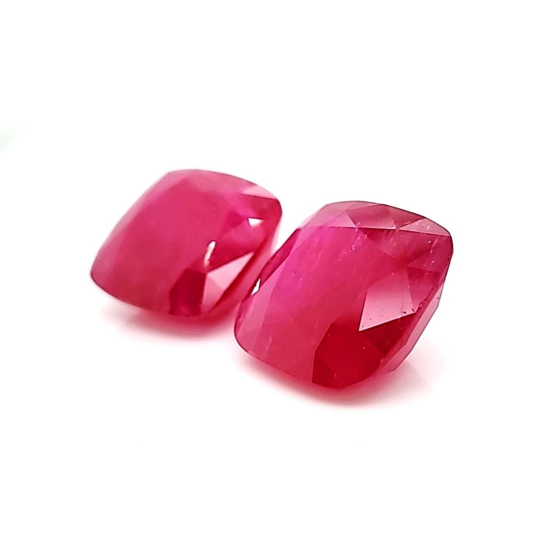 Contemporary Rare large cushion pair of Burma no heat rubies cts 53.92 GRS certified For Sale