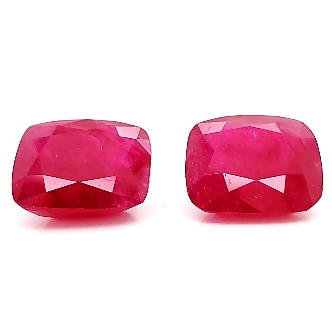 Rare large cushion pair of Burma no heat rubies cts 53.92 GRS certified For Sale 3