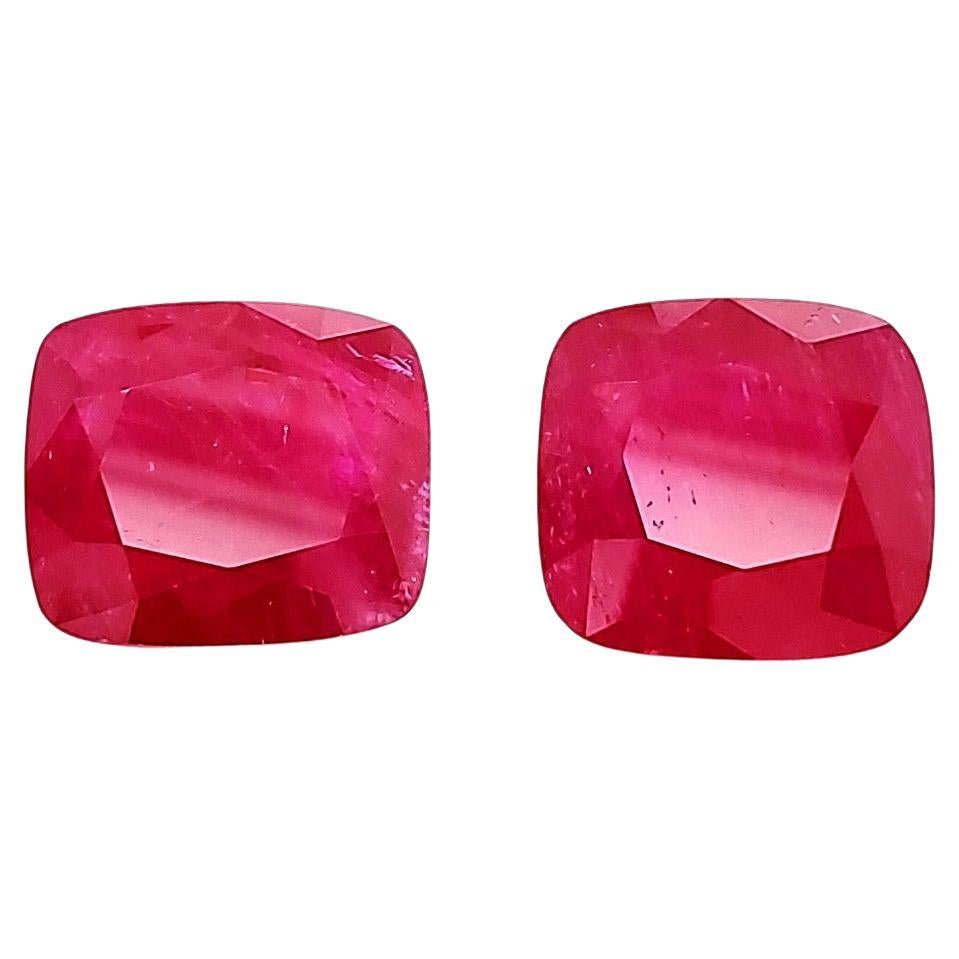 Rare large cushion pair of Burma no heat rubies cts 53.92 GRS certified For Sale