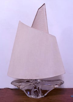 Rare Large Daum France Crystal 1960s Sail Boat Table Lamp Mid Century
