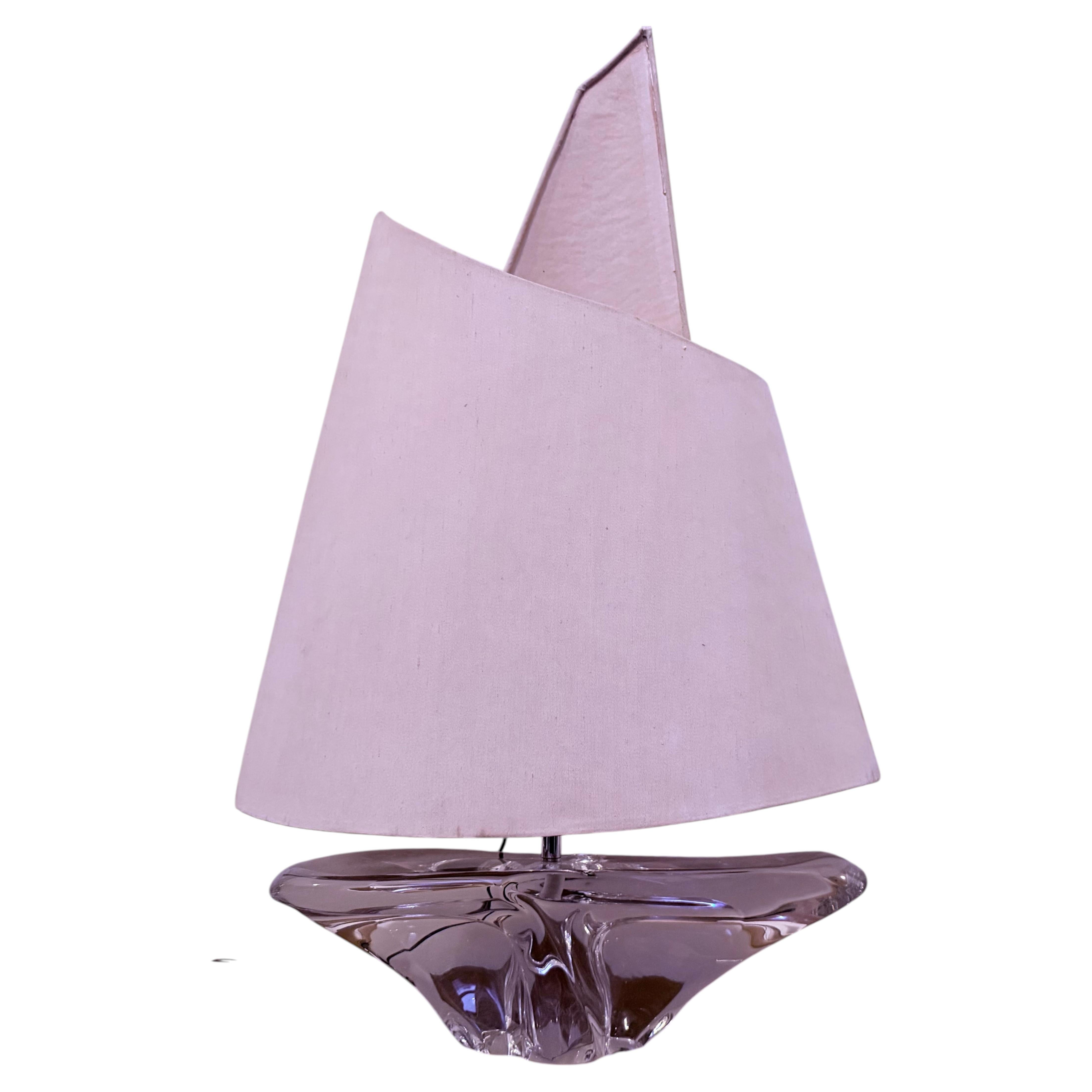 Rare Large Daum France Crystal 1960s Sail Boat Table Lamp Mid Century For Sale