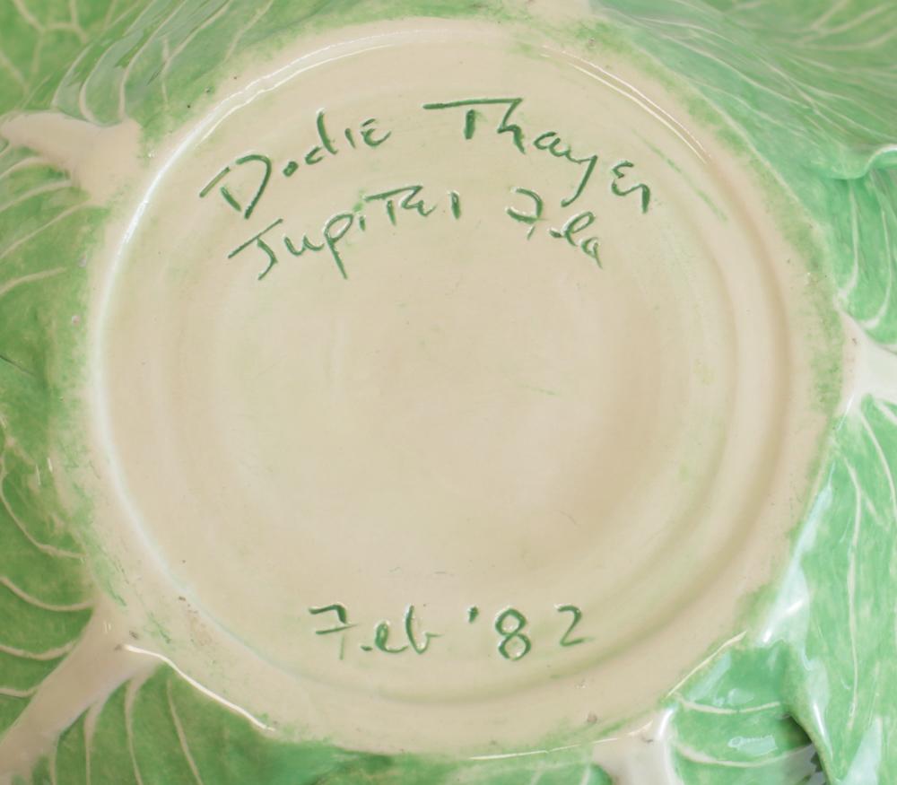 Rare Large Dodie Thayer Lettuce Leaf Ware Earthenware Tureen, Dated 1982 In Excellent Condition In Pasadena, CA