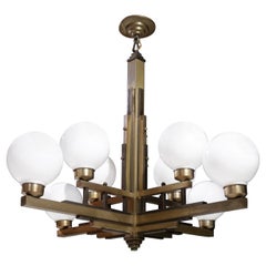 Rare Large Dutch Art Deco Cubistic Opaline Amsterdamse School Chandelier