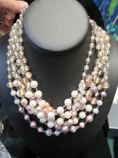 Rare Large Elaborate Fresh Water Vintage 7 Strand Cultured Pearl & Bead Necklace