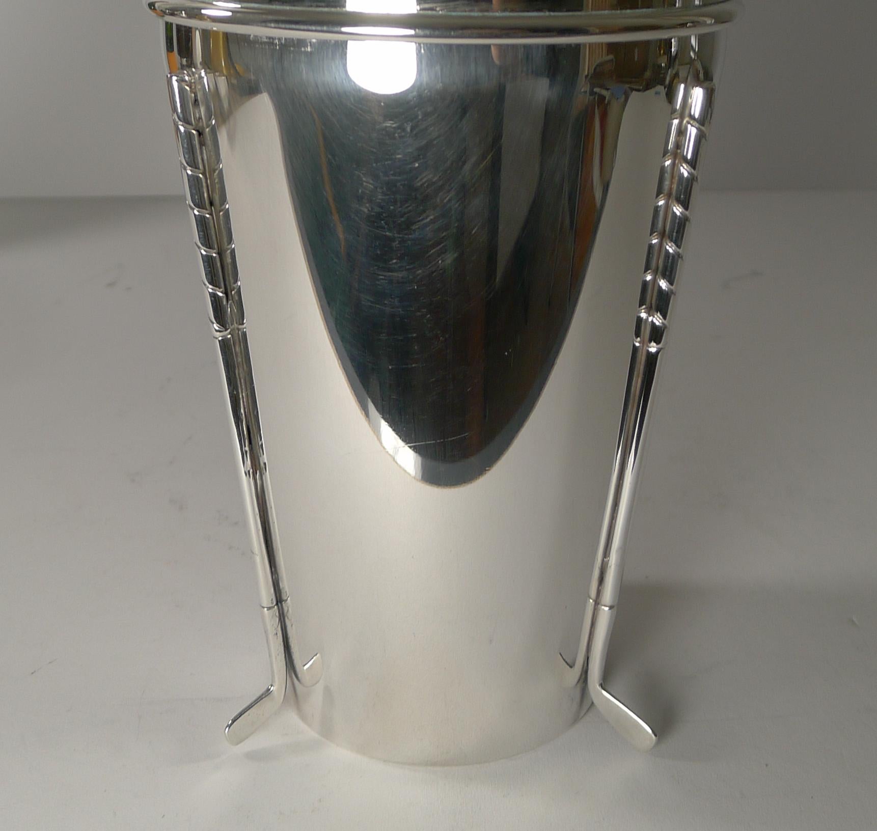 Art Deco Rare Large English Golfing Cocktail Shaker by Walker & Hall c.1930