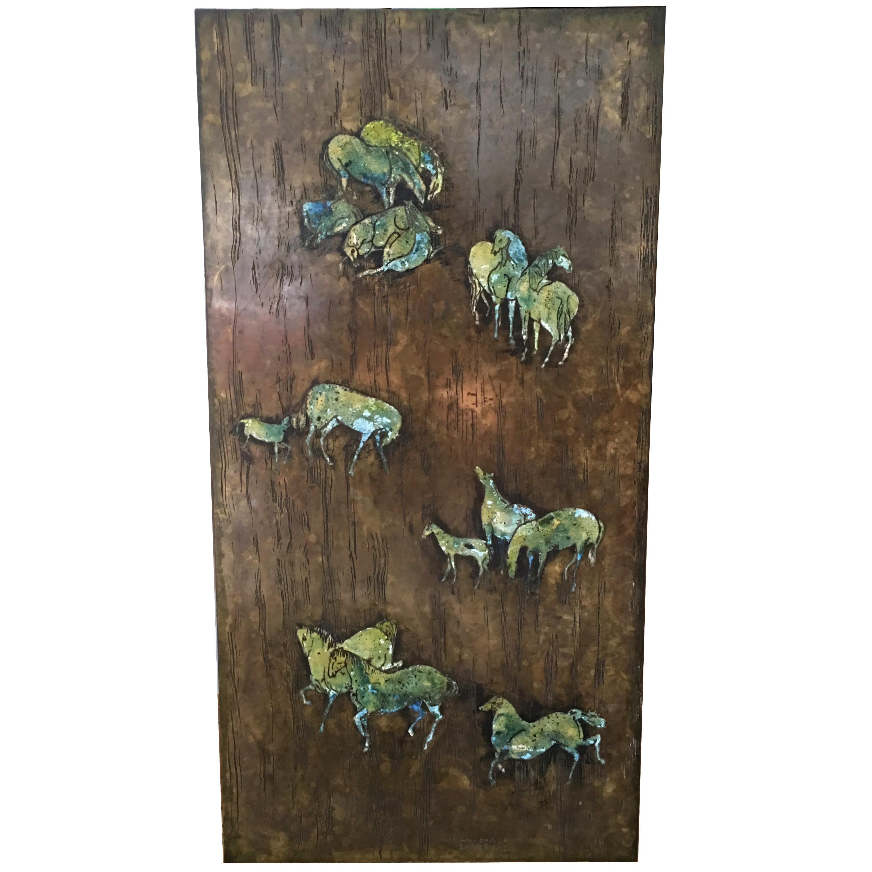 Rare Large Etched Bronze Polychrome Wall Plaque by Philip 
Kelvin LaVerne