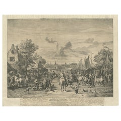 Seltene große Radierung eines Marktes von Kriegspferden, ca. 1720