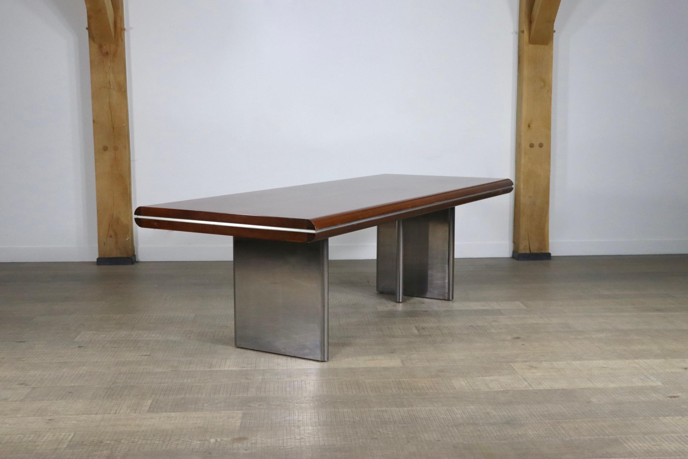 Chrome Rare Large Executive Desk By Hans Von Klier For Skipper, Italy 1970s For Sale