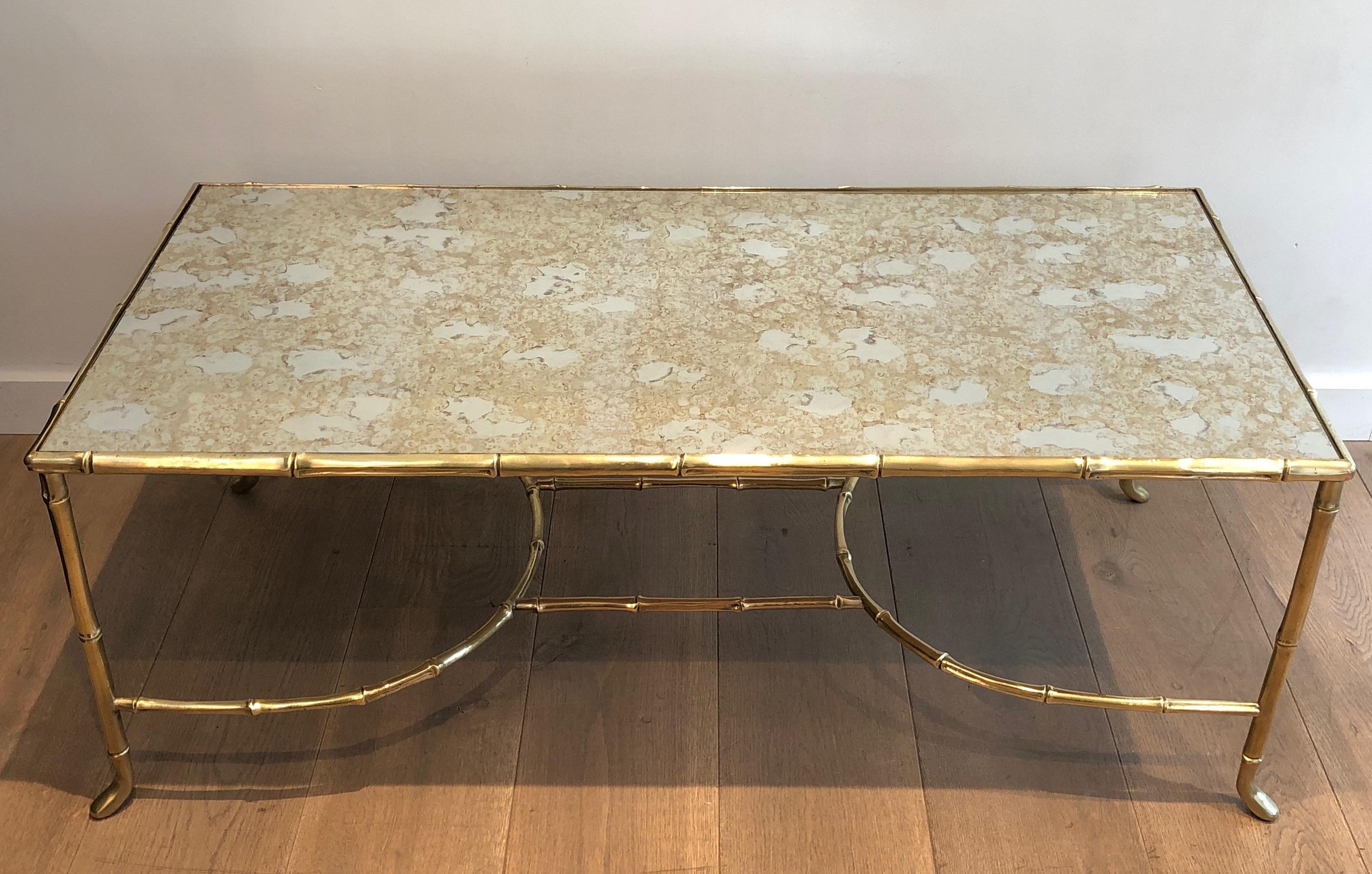 Neoclassical Rare Large Faux-Bamboo Bronze Coffee Table by Maison Baguès