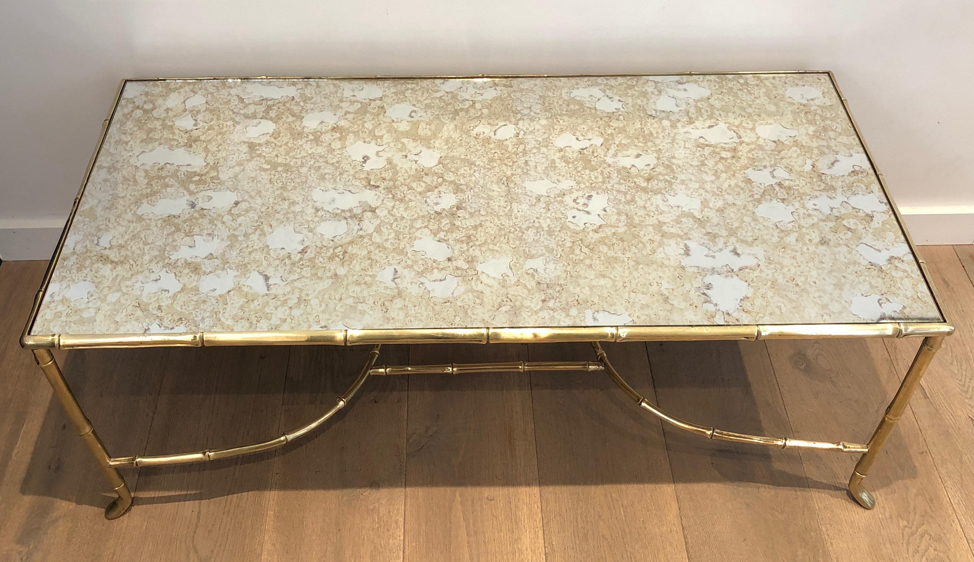 French Rare Large Faux-Bamboo Bronze Coffee Table by Maison Baguès