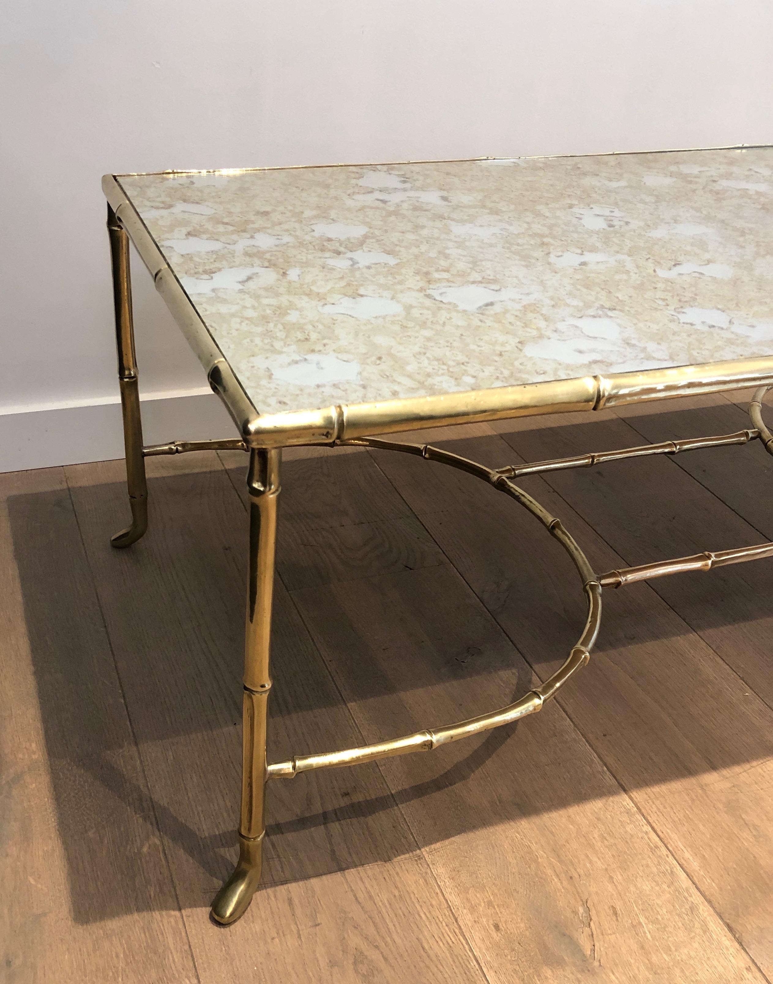 Brass Rare Large Faux-Bamboo Bronze Coffee Table by Maison Baguès