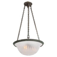 Rare Large F&C Osler Satin Glass Plafonnier in Original Heavy Cast Bronze Fittin