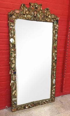Rare Large Folk Art Mirror circa 1900, the Frame Is Composed of a Mosaic