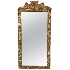 Rare Large Folk Art Mirror circa 1900, the Frame Is Composed of a Mosaic