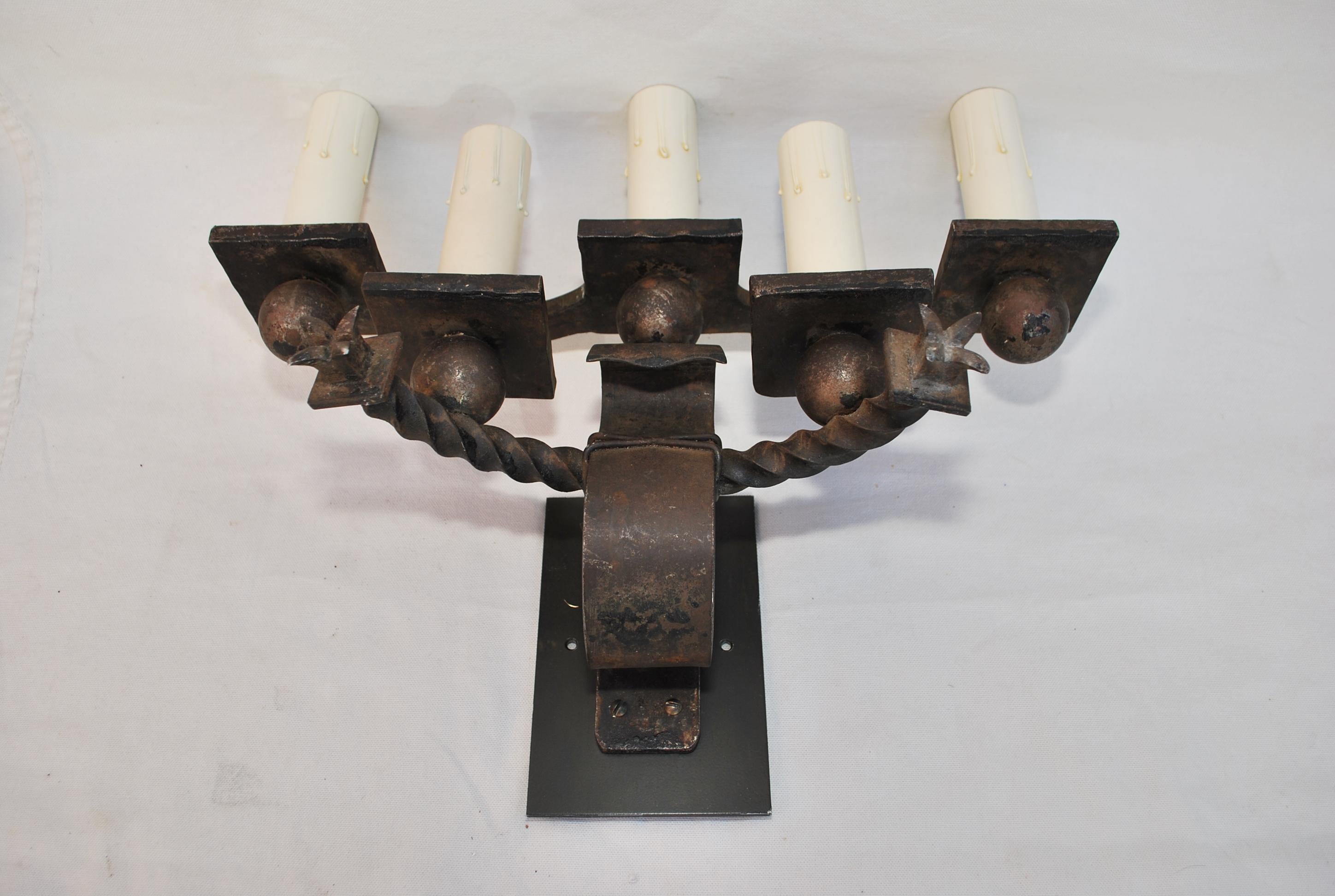 Early 20th Century Rare large French 1920's wrought iron sconces For Sale