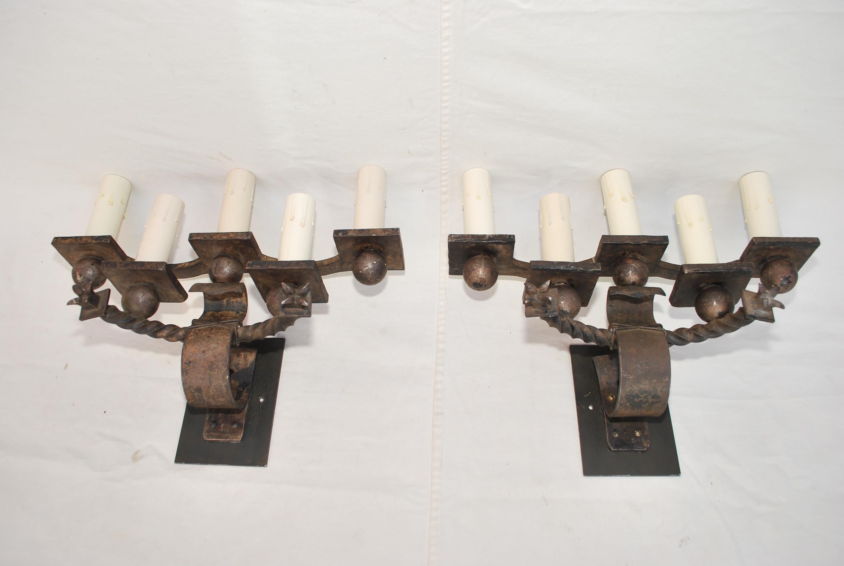 Wrought Iron Rare large French 1920's wrought iron sconces For Sale