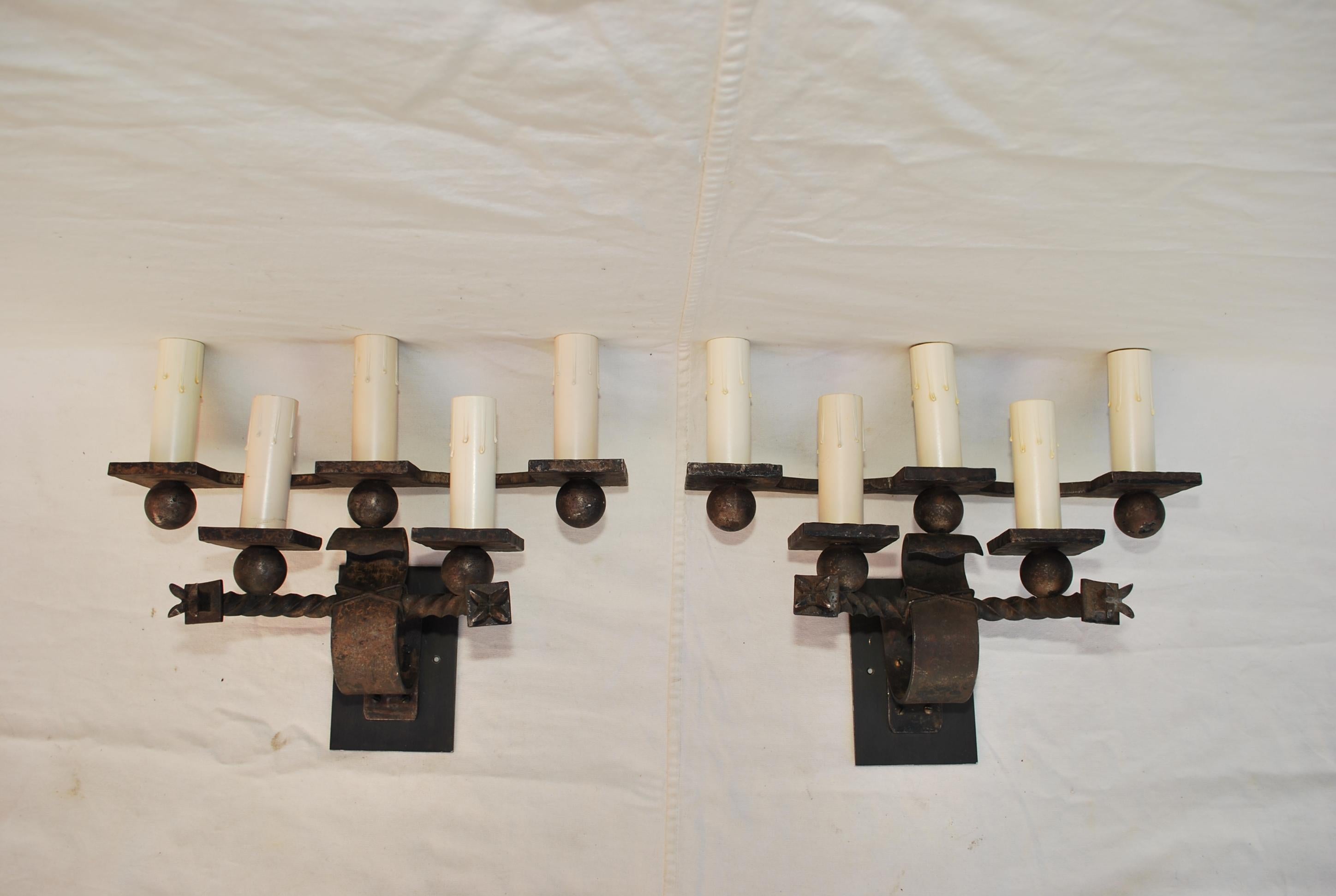 Rare large French 1920's wrought iron sconces For Sale 1