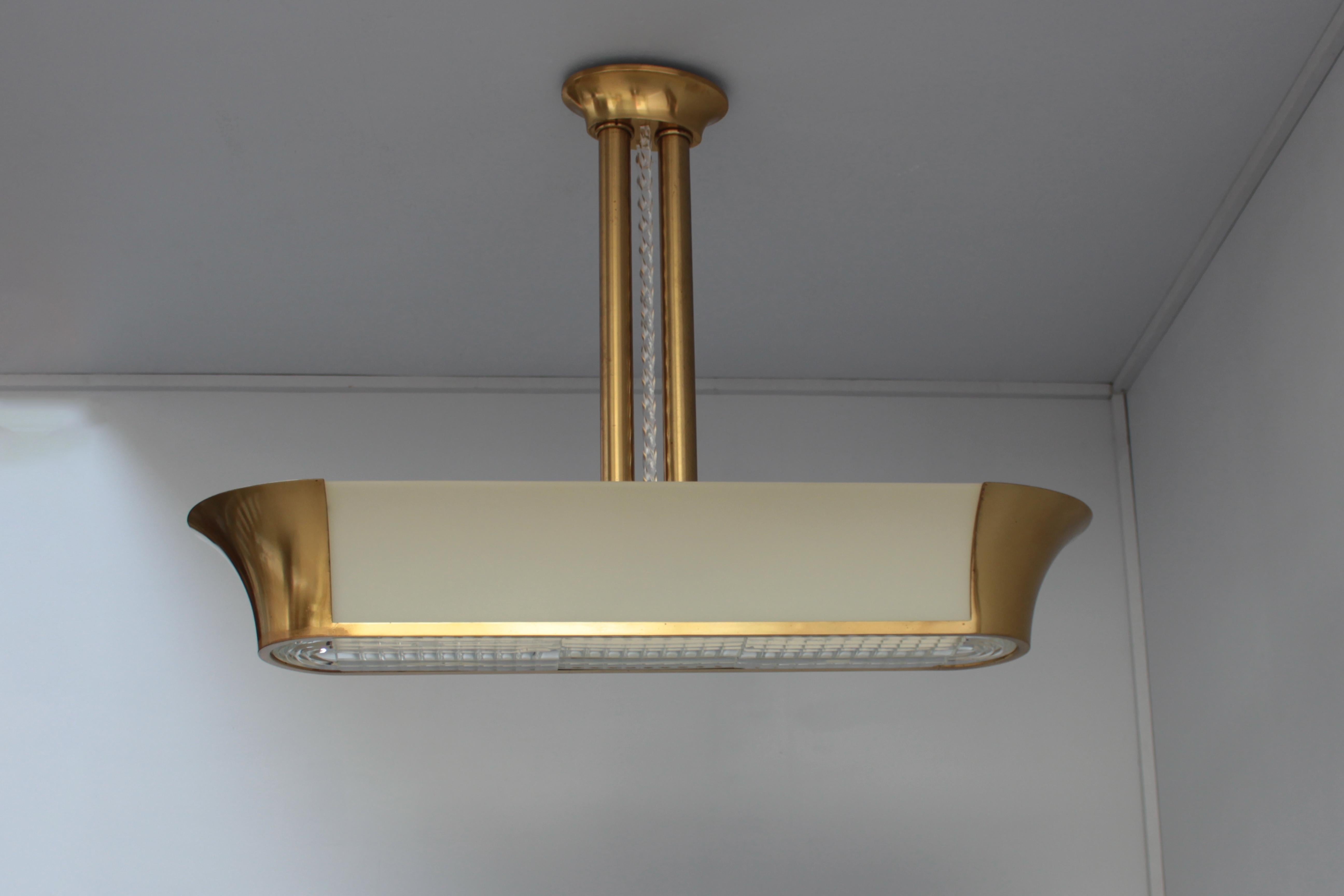 Brass Rare Large French Art Deco Chandelier by Jean Perzel For Sale