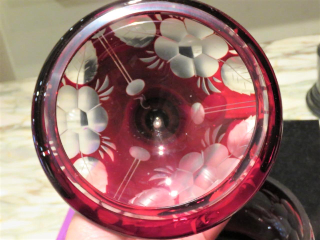 Women's Rare Large French Bohemian Cranberry Glass Centerpiece Lidded Bowl For Sale